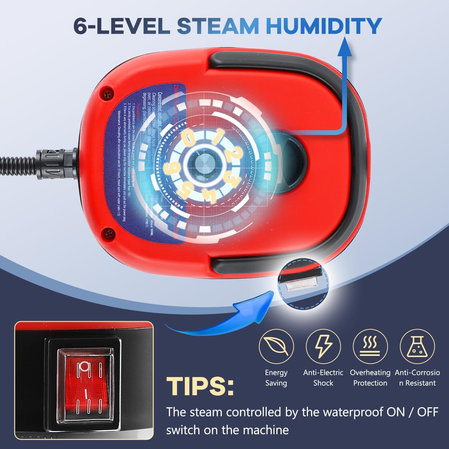 Limpiador a Vapor Portátil Moongiantgo 2500W 1L Rojo