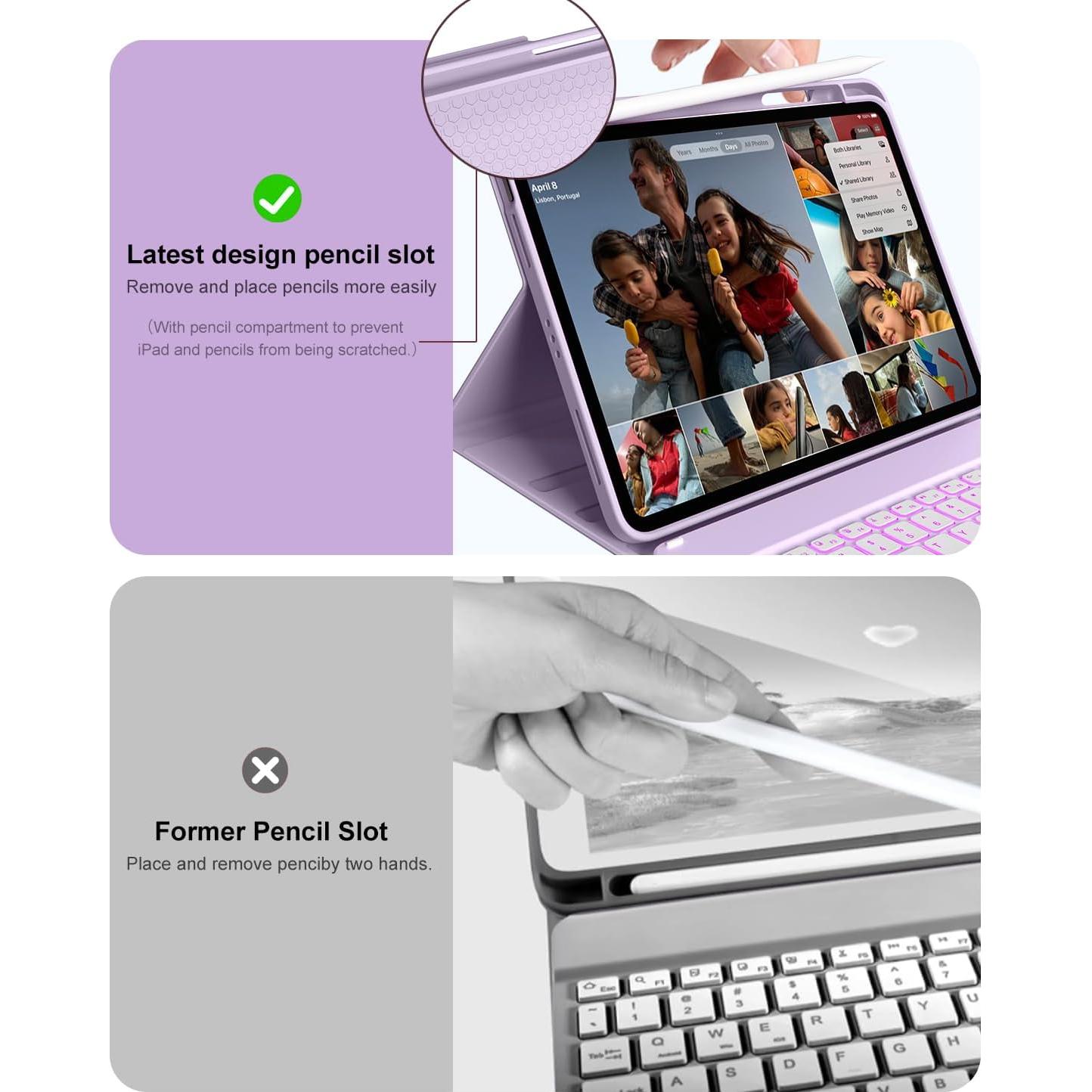 aoub for iPad 11th 10th Generation Case with Keyboard -7 Color Backlit Wireless Detachable Keyboard, Folio Cover with Pencil Holder for iPad (A16) 11 inch 2025/10th Gen 10.9 inch 2022, Purple