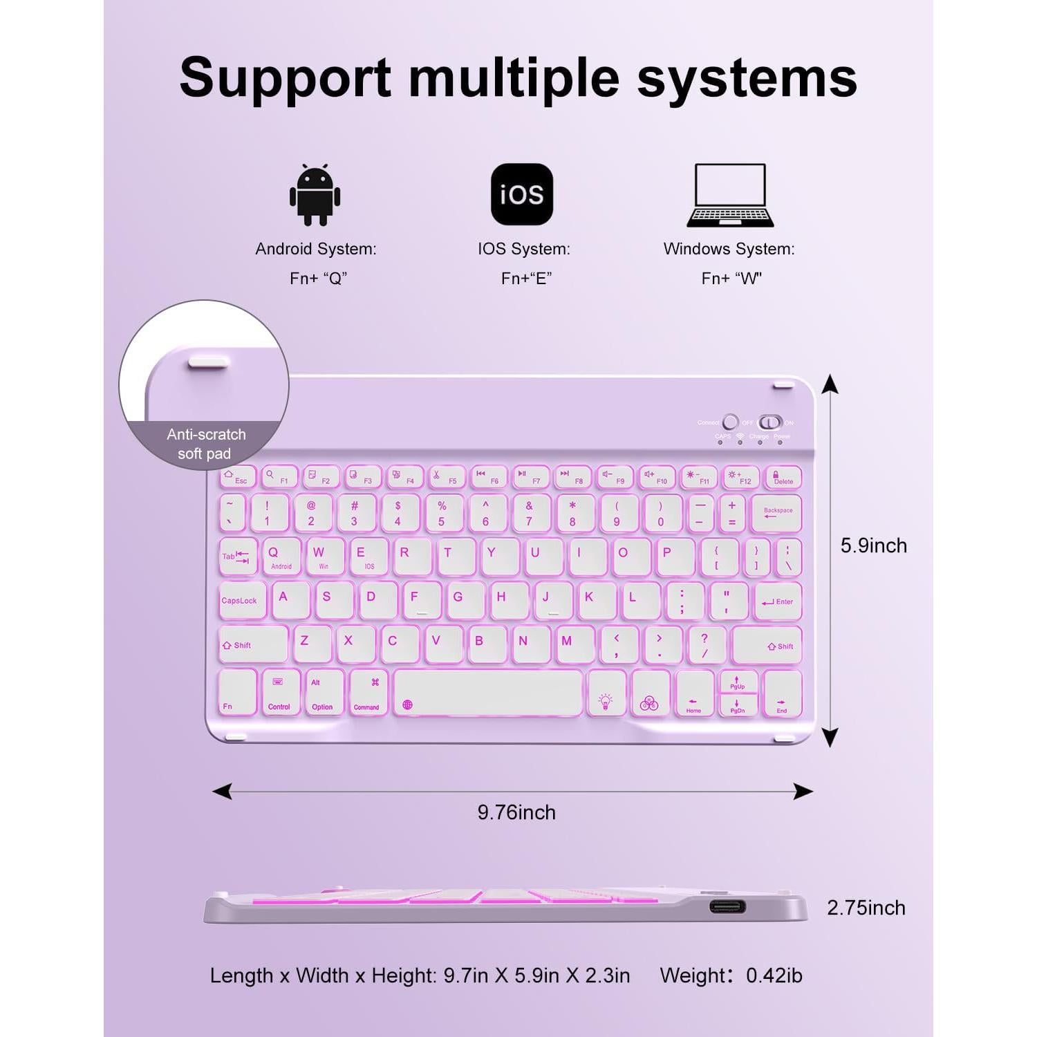 aoub for iPad 11th 10th Generation Case with Keyboard -7 Color Backlit Wireless Detachable Keyboard, Folio Cover with Pencil Holder for iPad (A16) 11 inch 2025/10th Gen 10.9 inch 2022, Purple