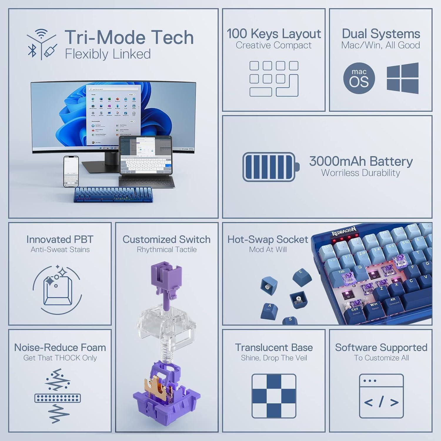 Teclado Gaming Inalámbrico Redragon K656 PRO RGB 100 Teclas