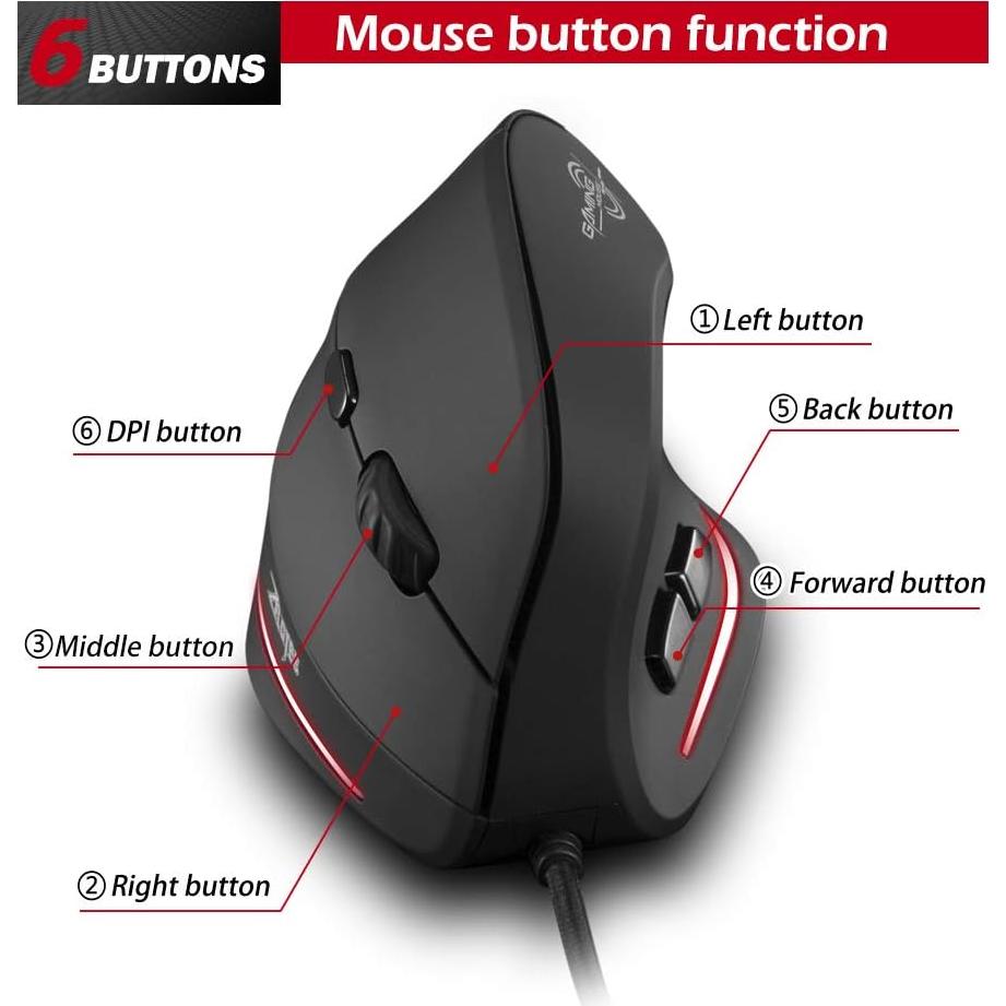 Ratón Vertical Ergonómico ZLOT 19T20 USB 6 Botones 3200 DPI