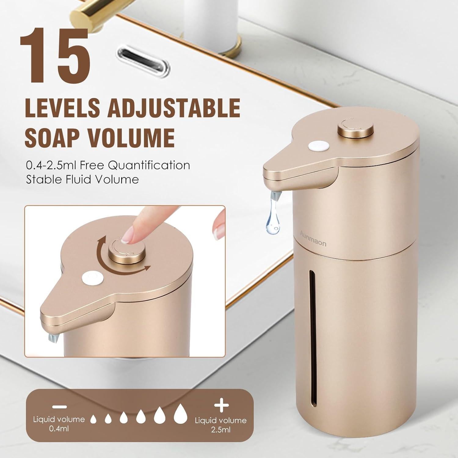 Dispensador de Jabón Automático Aunmaon Dorado 370ml Manos Libres