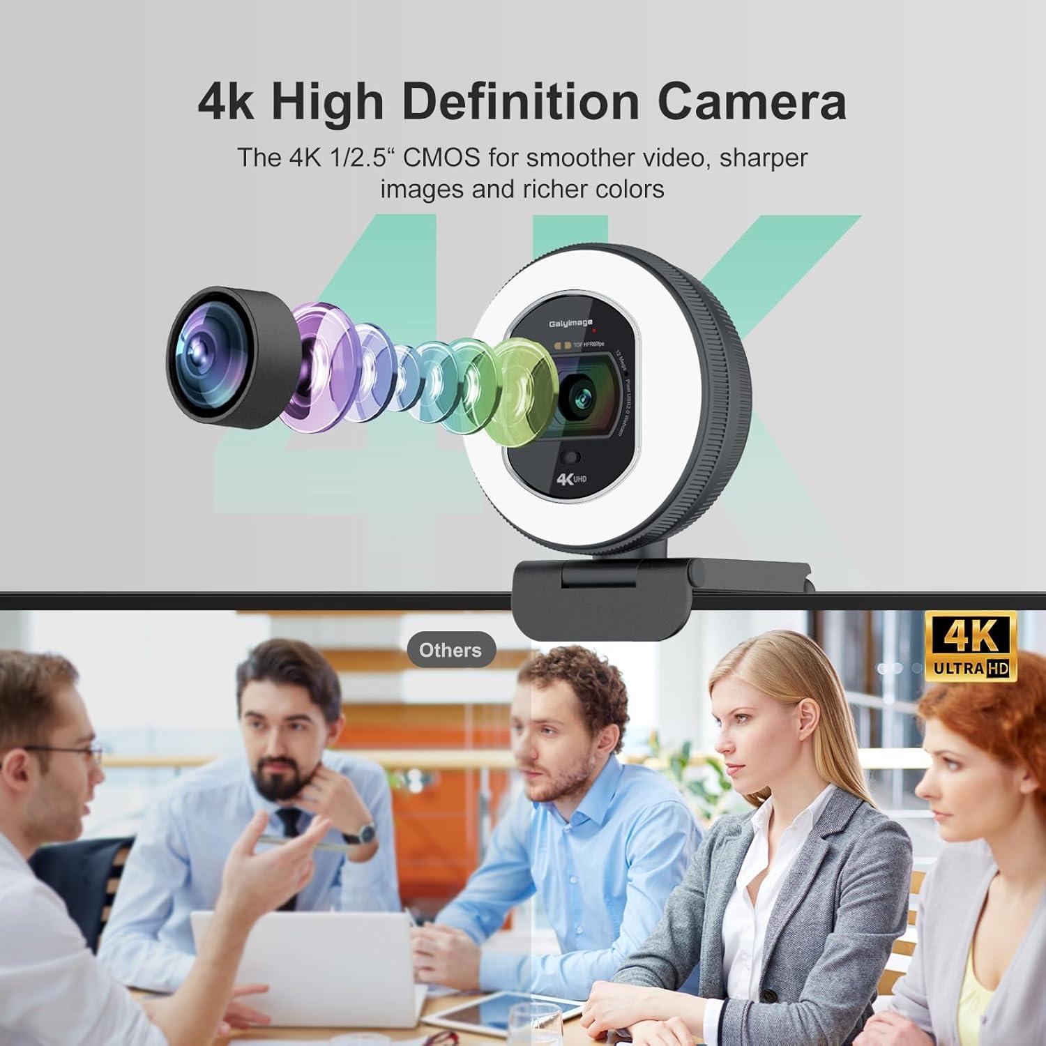 Cámara Web 4K Galyimage con Autofoco y Micrófonos Dual