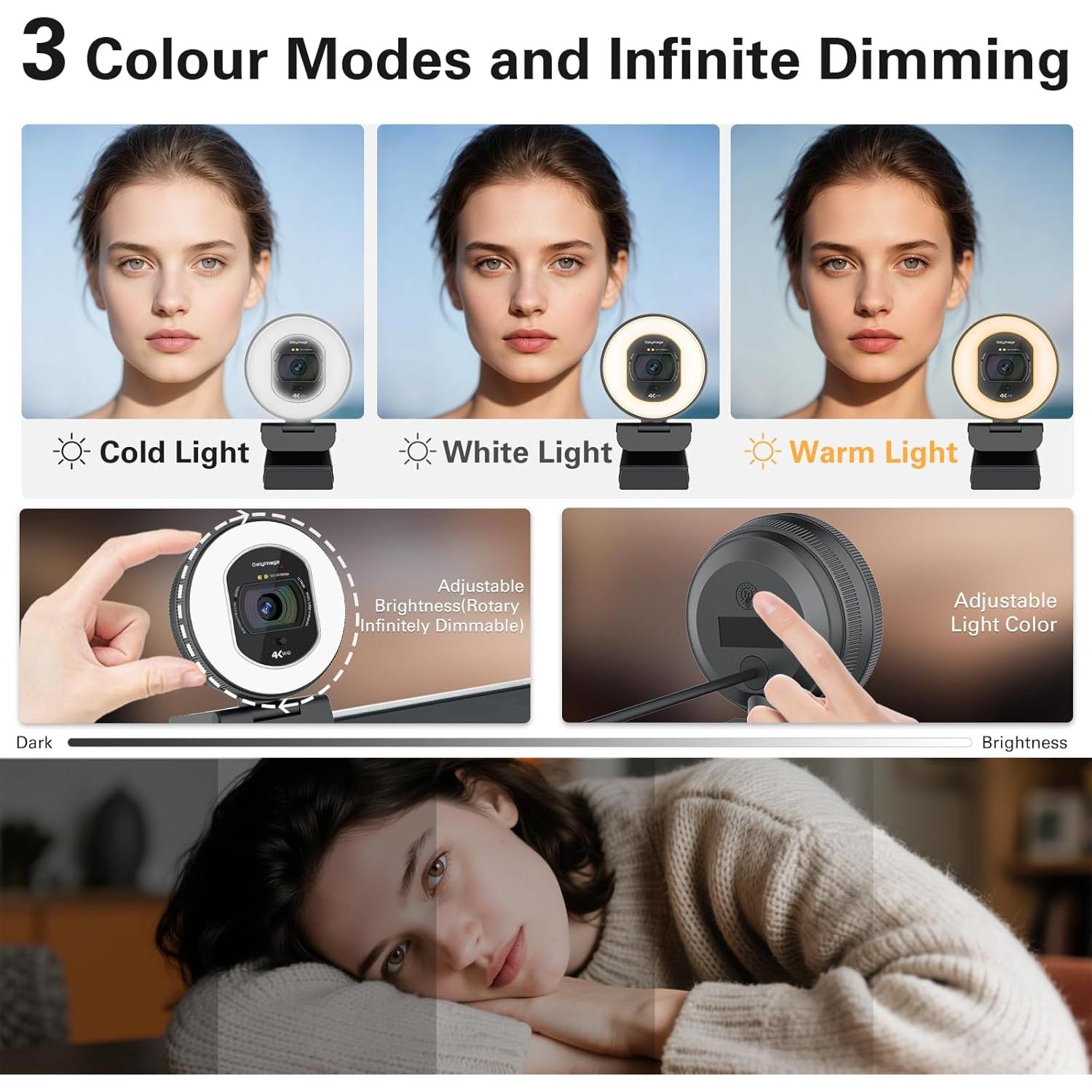 Cámara Web 4K Galyimage con Luz de Anillo y Micrófono