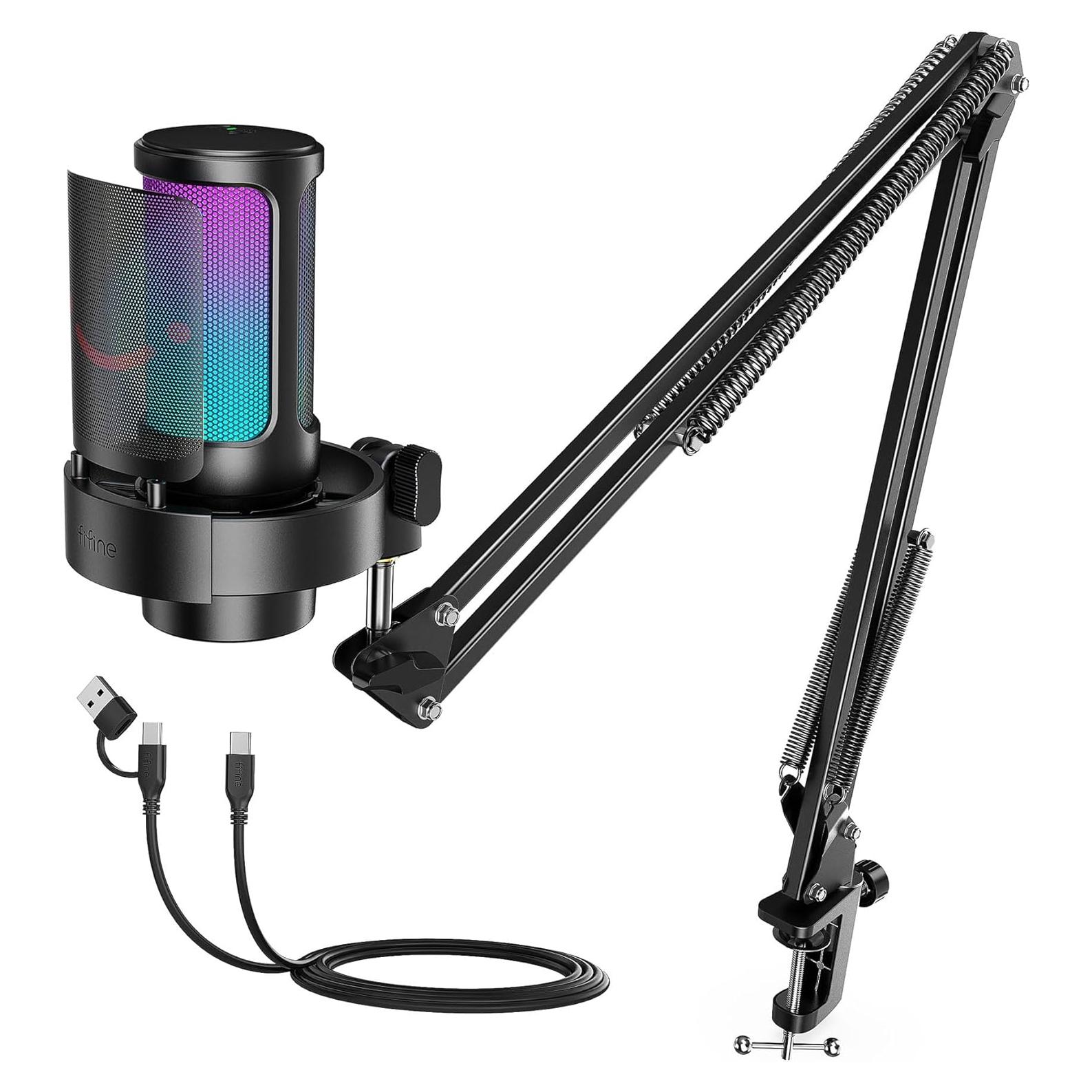 Micrófono USB Gaming FIFINE A8T con Brazo y RGB - Podcast