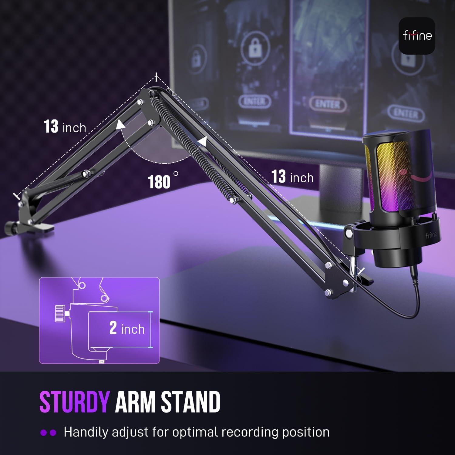 Micrófono USB Gaming FIFINE A8T con Brazo y RGB - Podcast