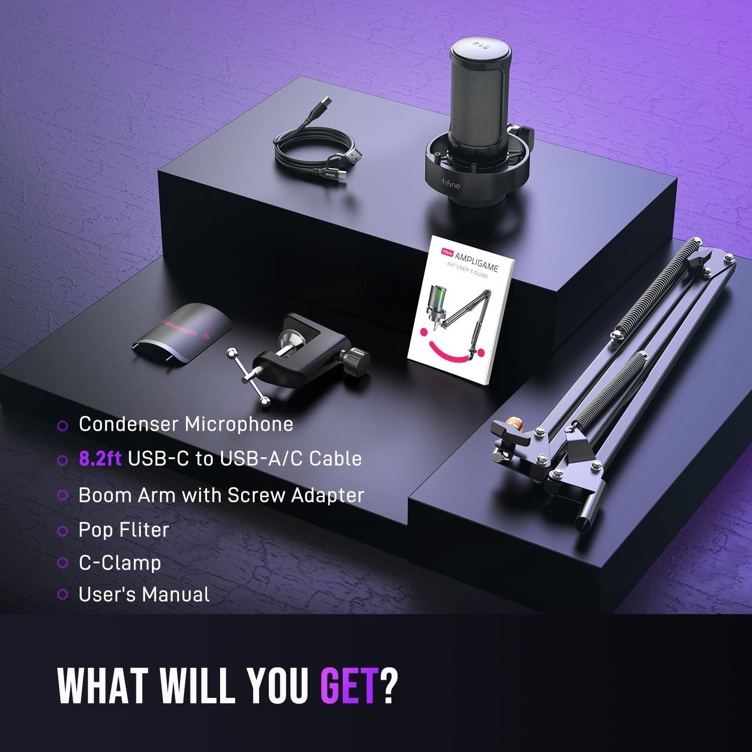 Micrófono USB Gaming FIFINE A8T con Brazo y RGB - Podcast