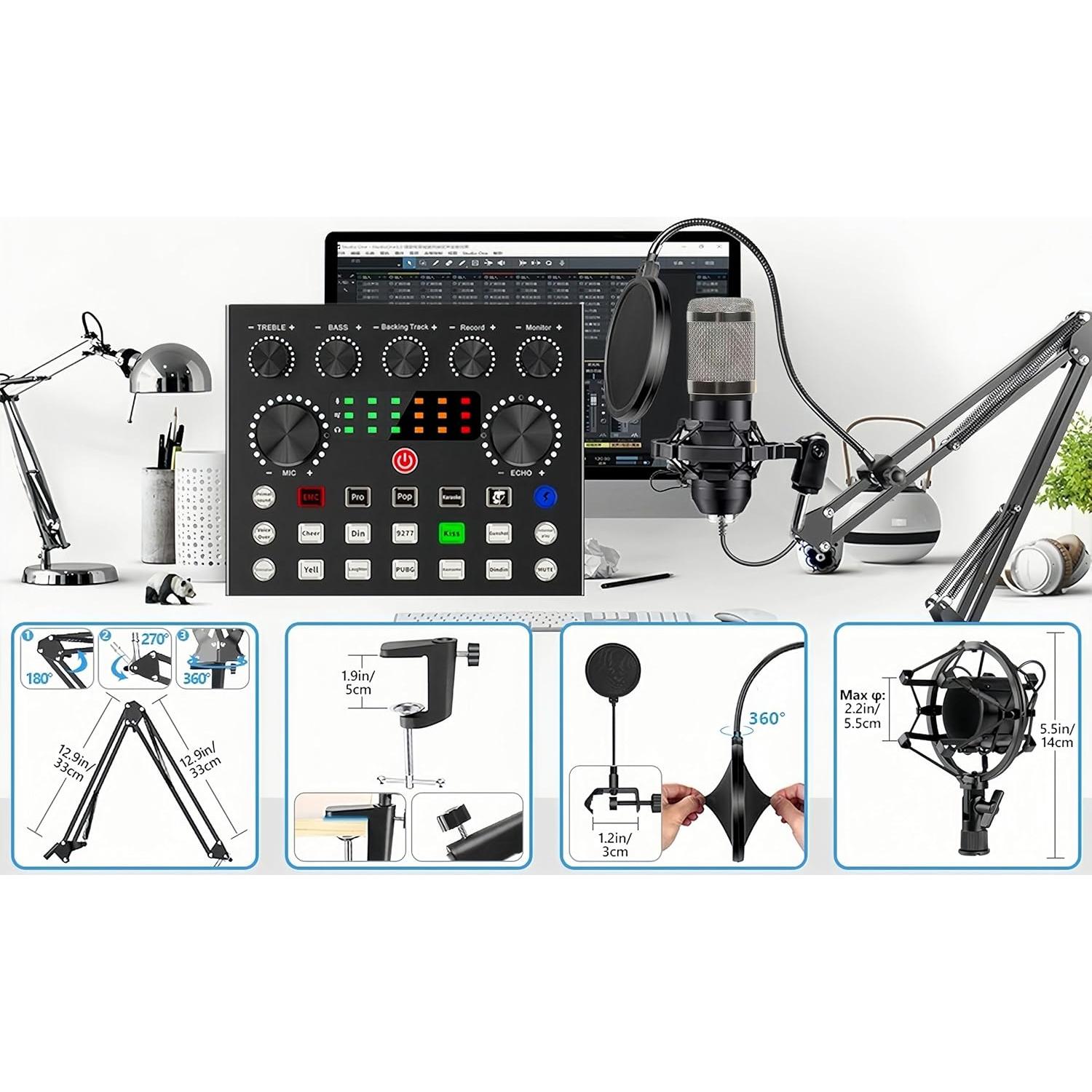 Kit de Micrófono BM-800 con Interfaz V8s y Soporte - Negro