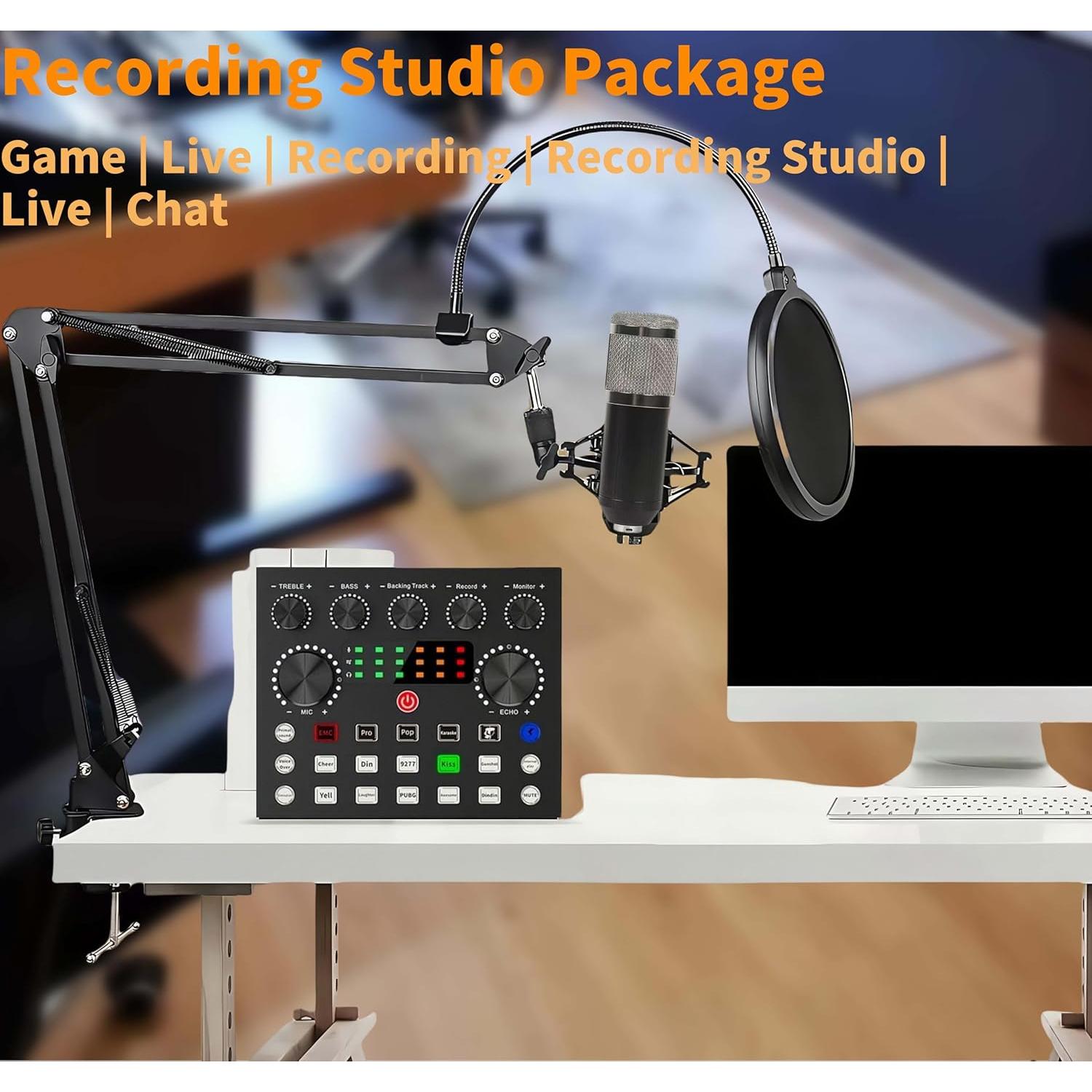 Kit de Micrófono BM-800 con Interfaz V8s y Soporte - Negro