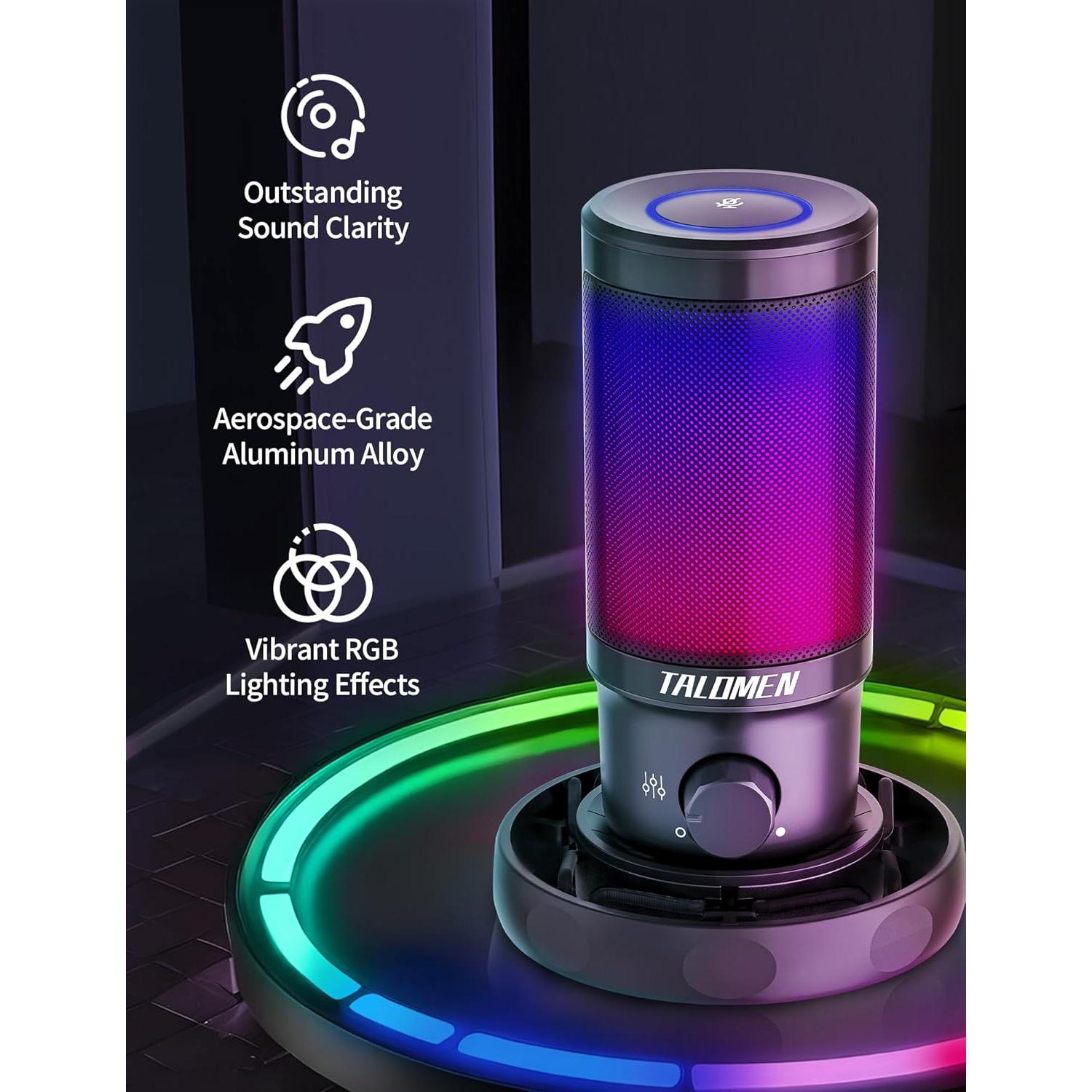 Micrófono Gaming USB Talomen Falcon 8 con RGB y Soporte
