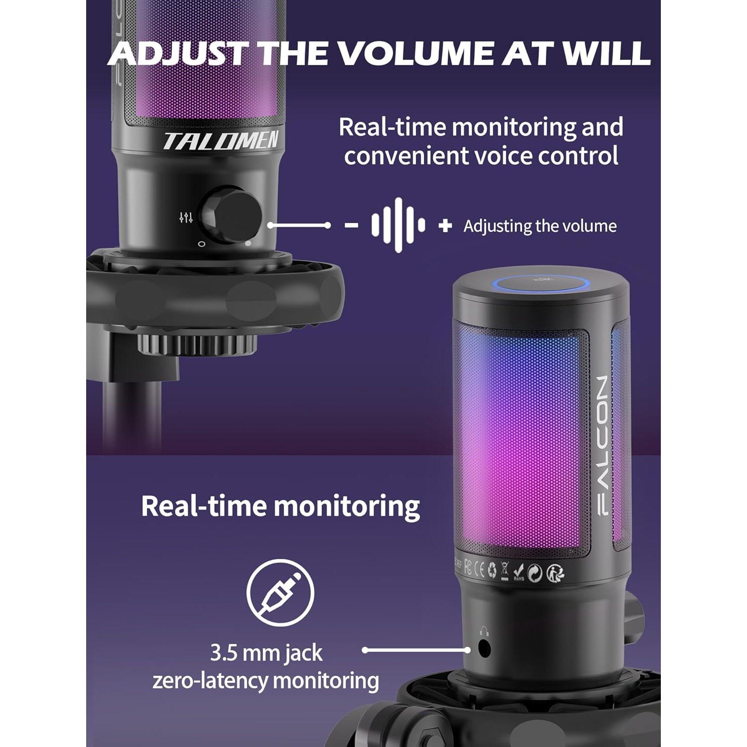 Micrófono Gaming USB Talomen Falcon 8 con RGB y Soporte