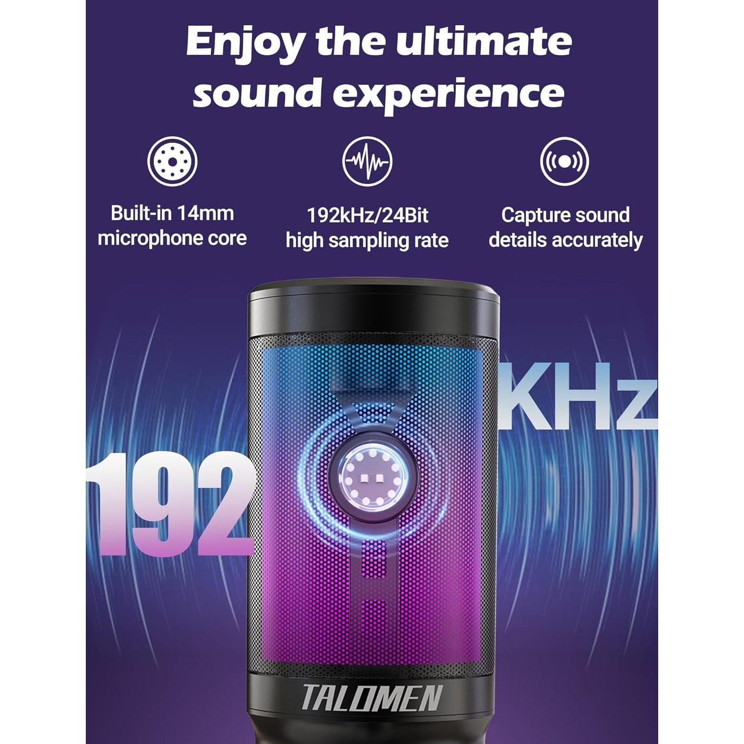 Micrófono Gaming USB Talomen Falcon 8 con RGB y Soporte