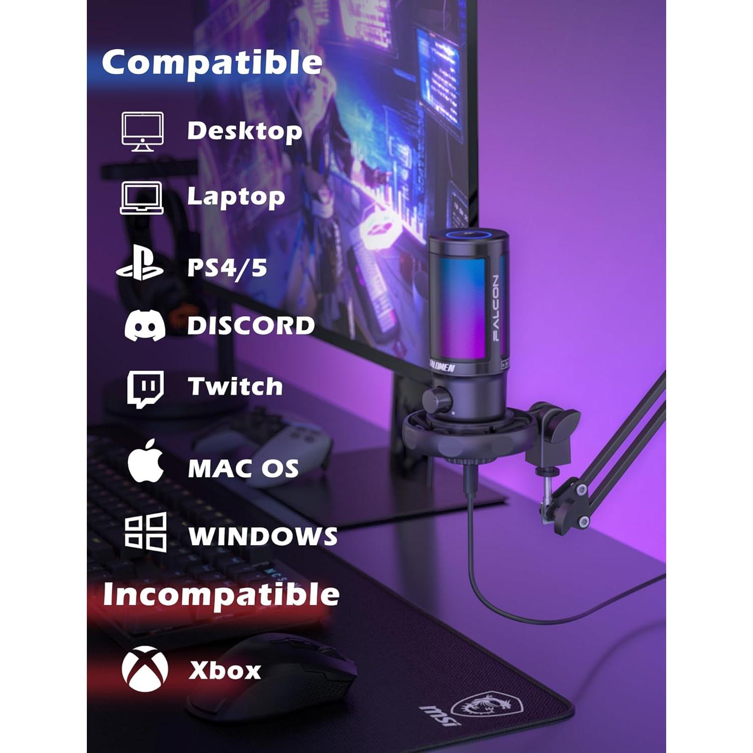 Micrófono Gaming USB Talomen Falcon 8 con RGB y Soporte
