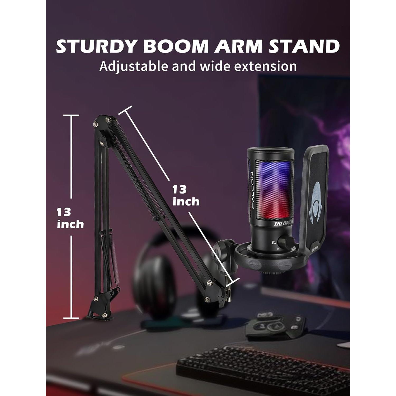 Micrófono Gaming USB Talomen Falcon 8 con RGB y Soporte