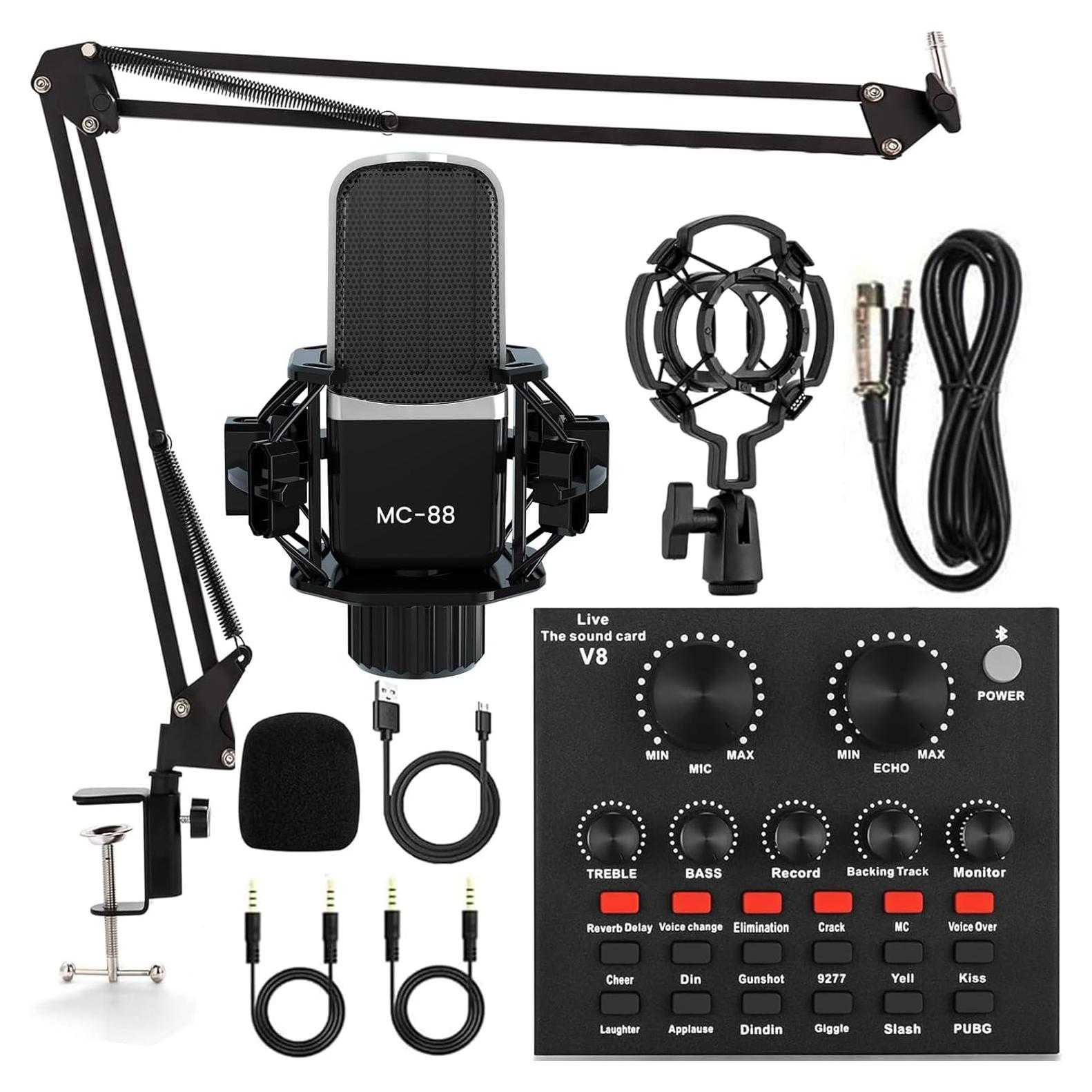 Kit de Podcast Interfaz de Audio V8 con Micrófono BM800