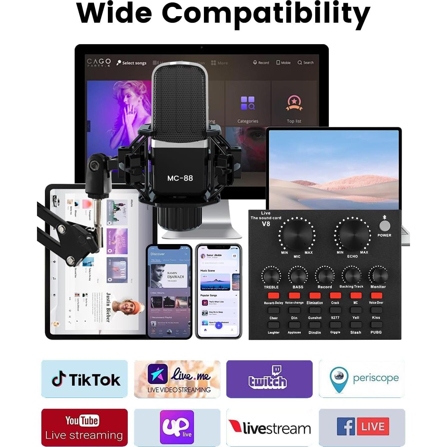 Kit de Podcast Interfaz de Audio V8 con Micrófono BM800