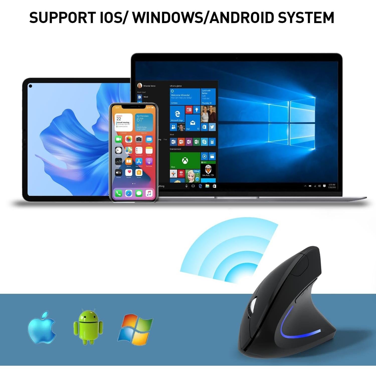 Ratón Ergonómico Vertical Inalámbrico KUNSI 2.4G DPI Ajustable