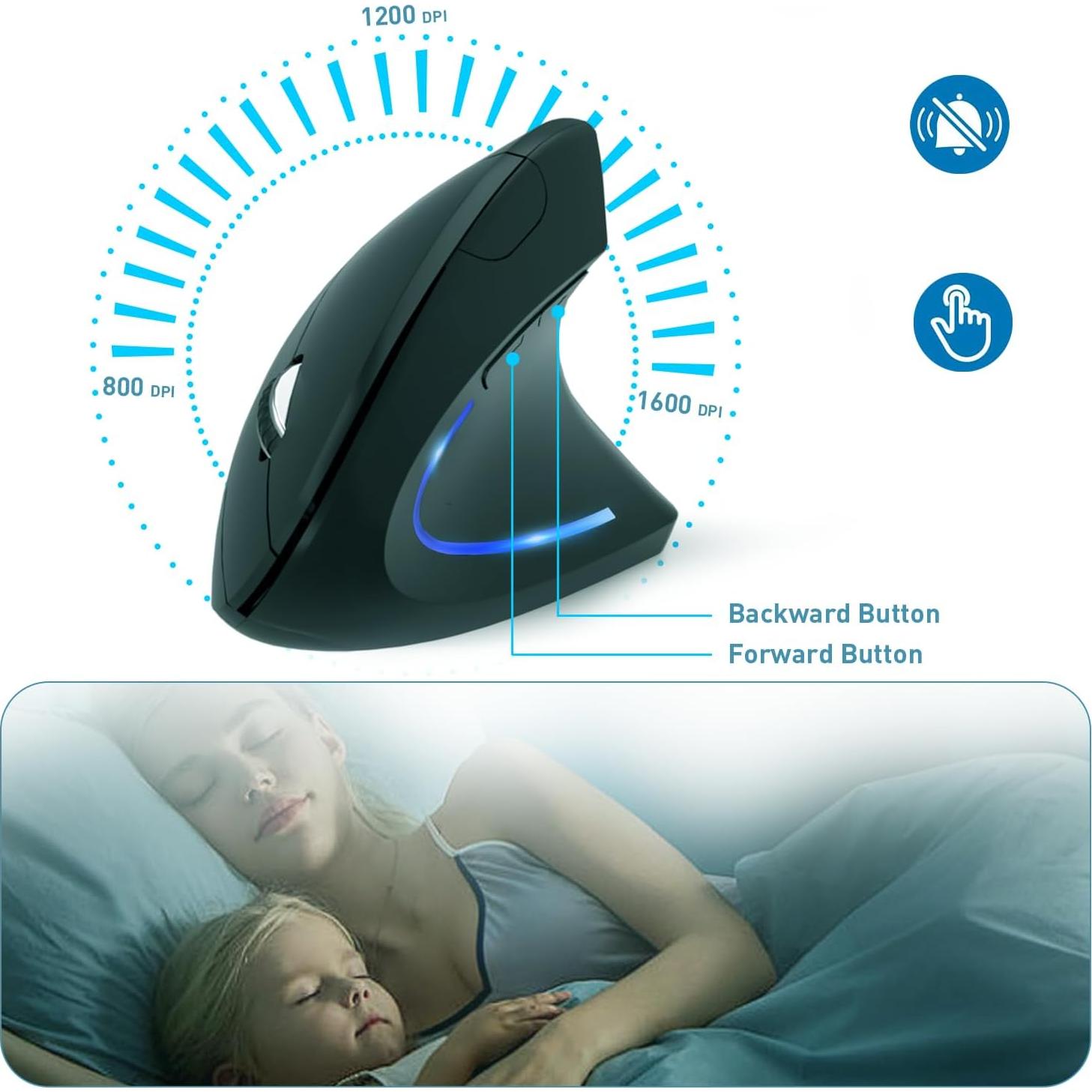 Ratón Ergonómico Vertical Inalámbrico KUNSI 2.4G DPI Ajustable