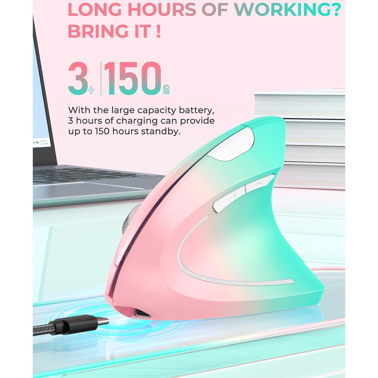 Ratón Ergonómico Lekvey XC05 Verde Rosa Inalámbrico 600mAh