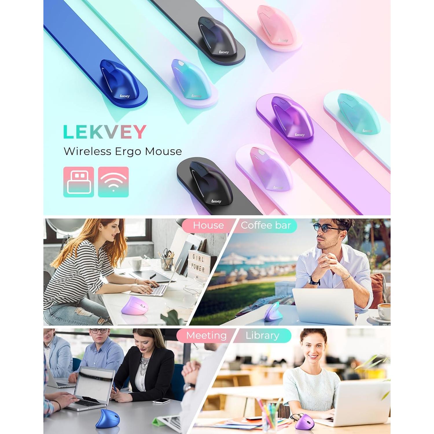 Ratón Ergonómico Lekvey XC05 Verde Rosa Inalámbrico 600mAh