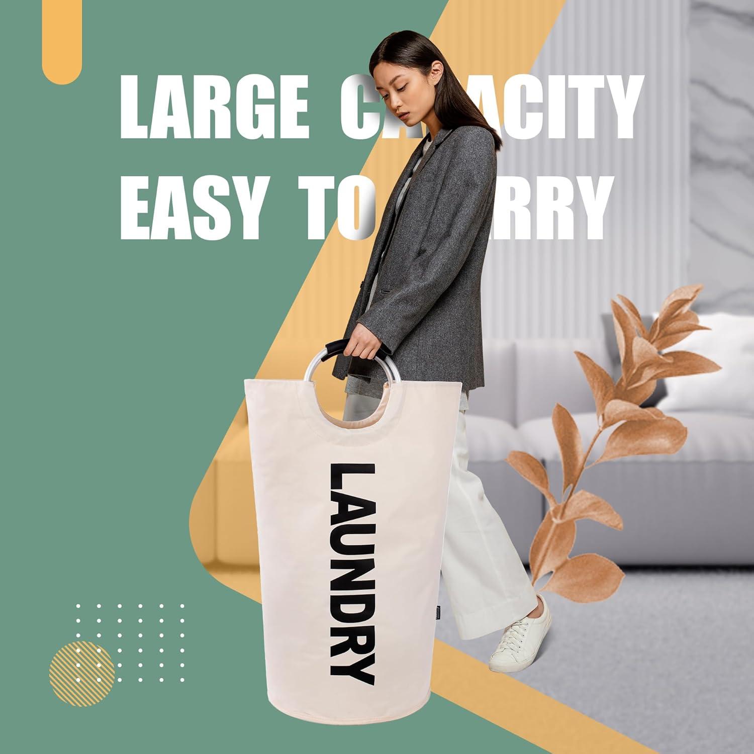 Cesta de Ropa Plegable Caroeas 90L Impermeable Beige