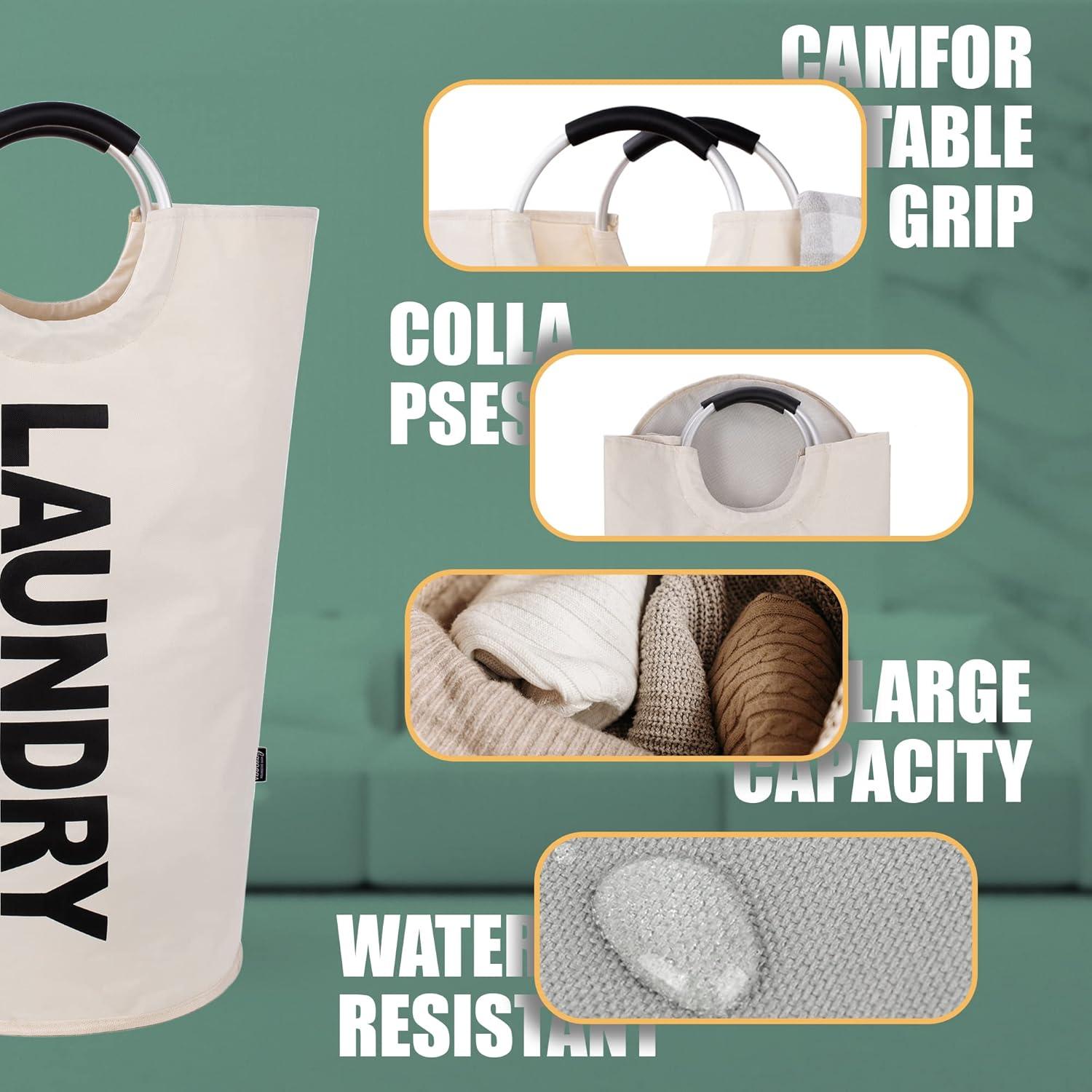 Cesta de Ropa Plegable Caroeas 90L Impermeable Beige