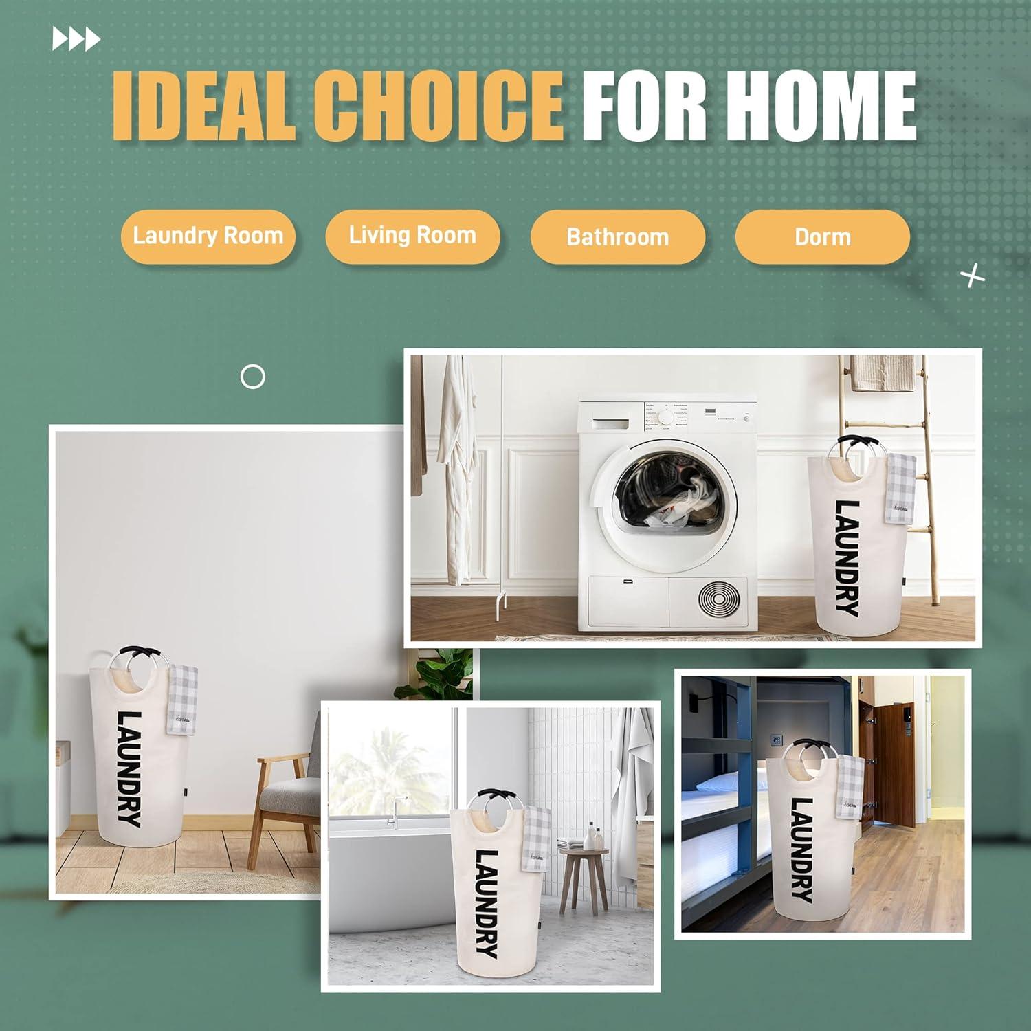 Cesta de Ropa Plegable Caroeas 90L Impermeable Beige