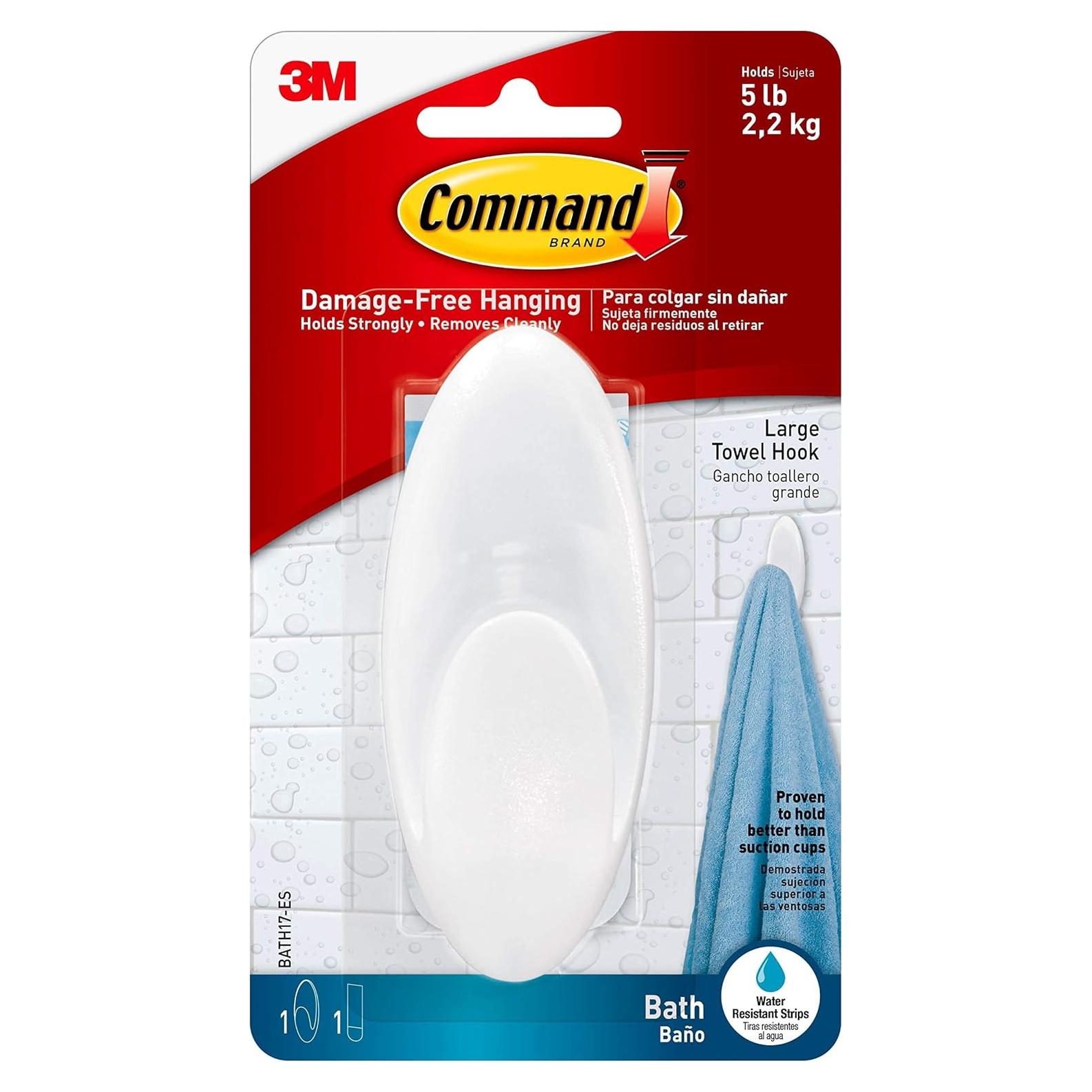 Gancho Grande para Toallas Command BATH17-ES, Soporta 2.27 kg