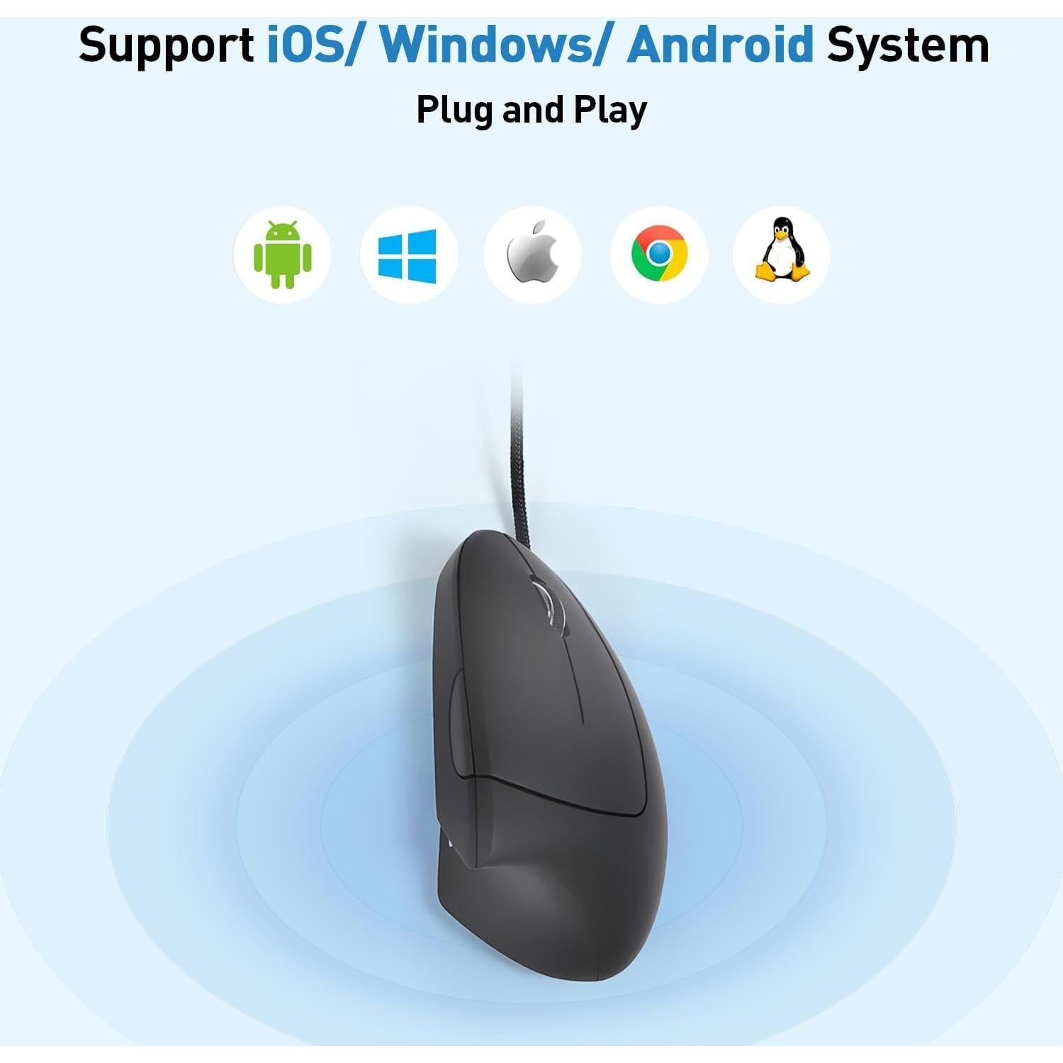 Ratón Ergonómico Vertical KUNSI USB 1.8m DPI Ajustable