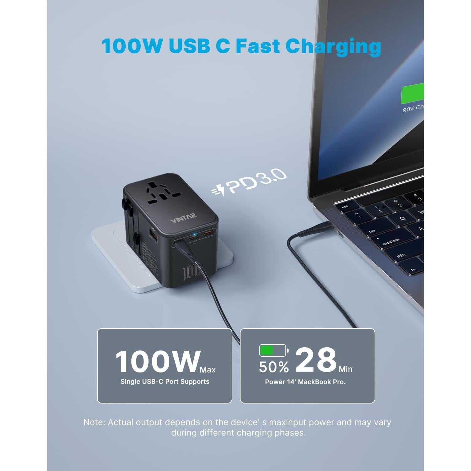 Adaptador de Viaje Universal VINTAR 100W con 5 Puertos USB