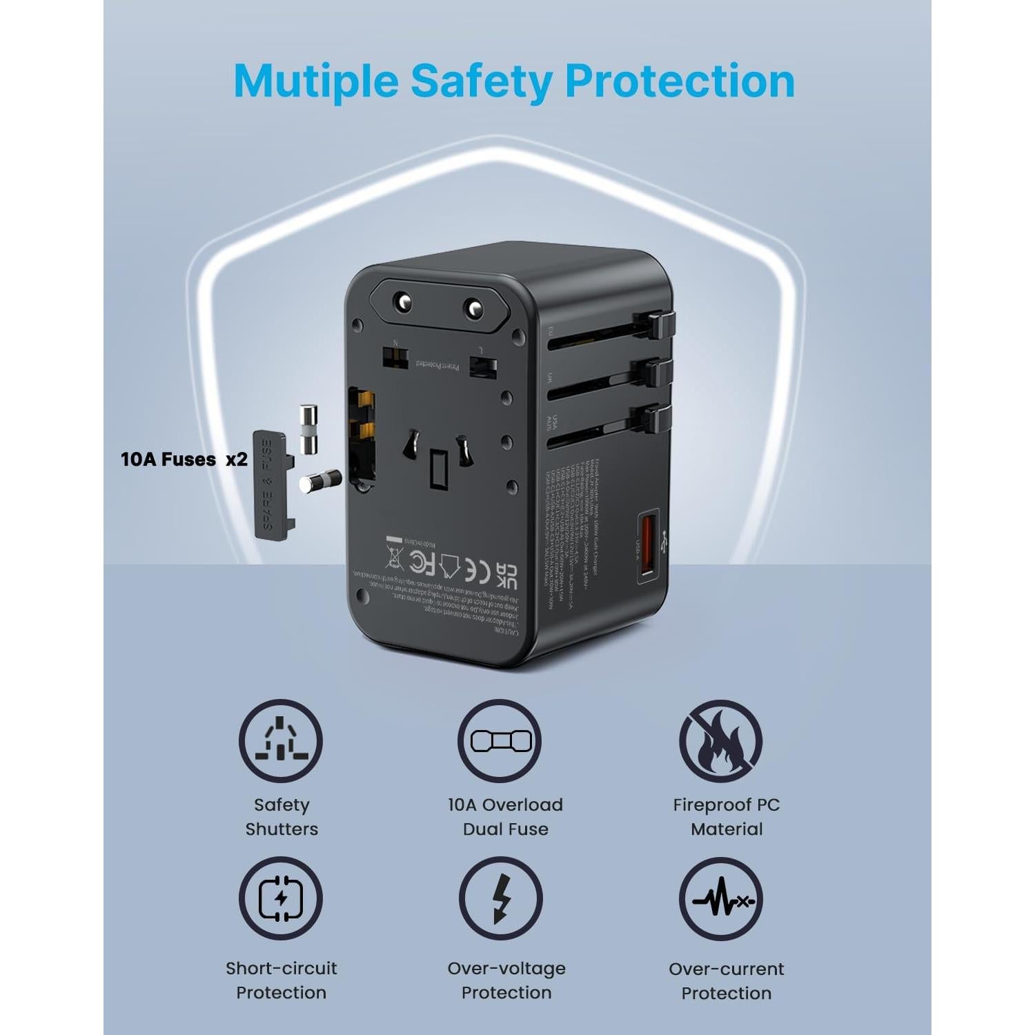 Adaptador de Viaje Universal VINTAR 100W con 5 Puertos USB