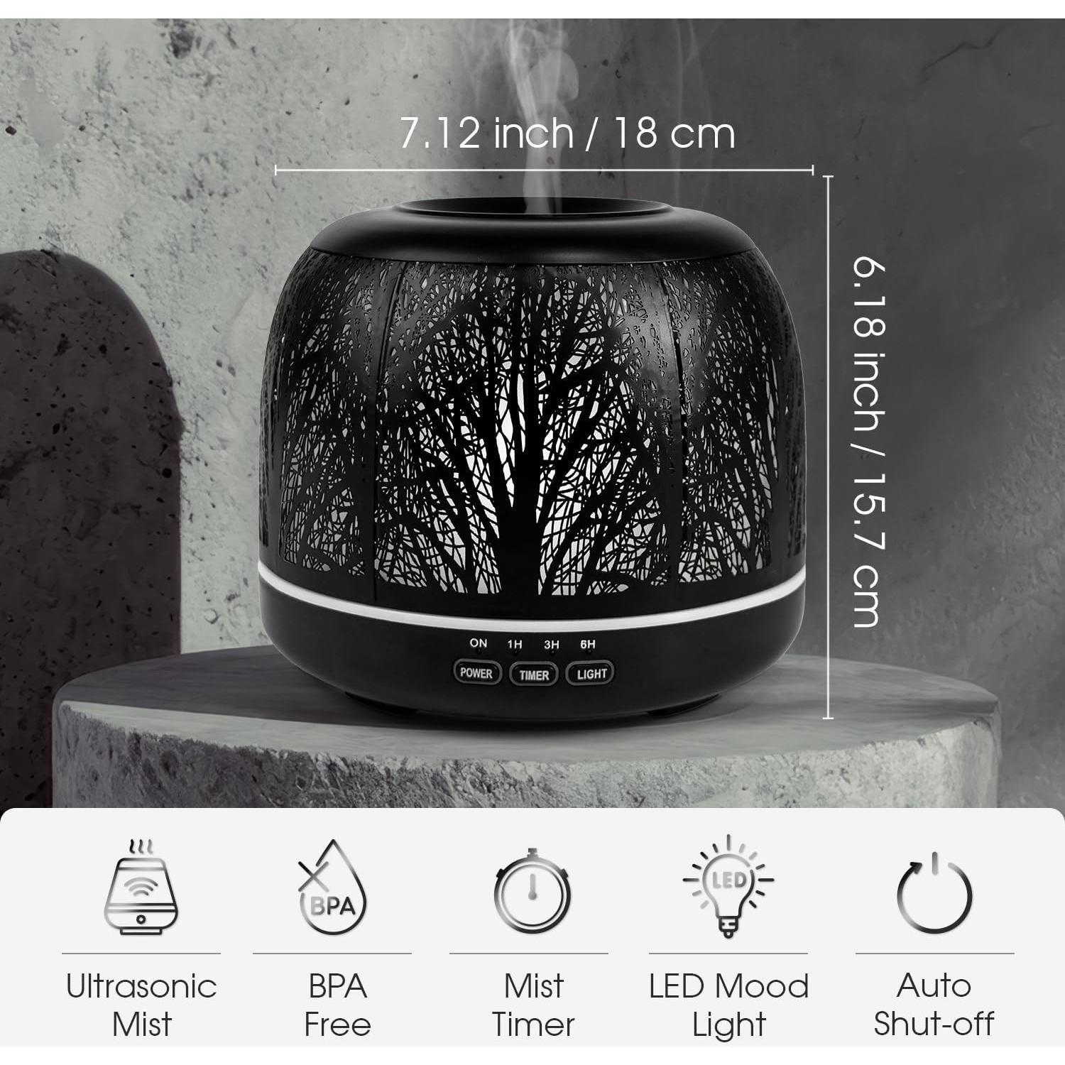 Difusor de Aceite Esencial ARVIDSSON 500ml Negro Ultrasónico