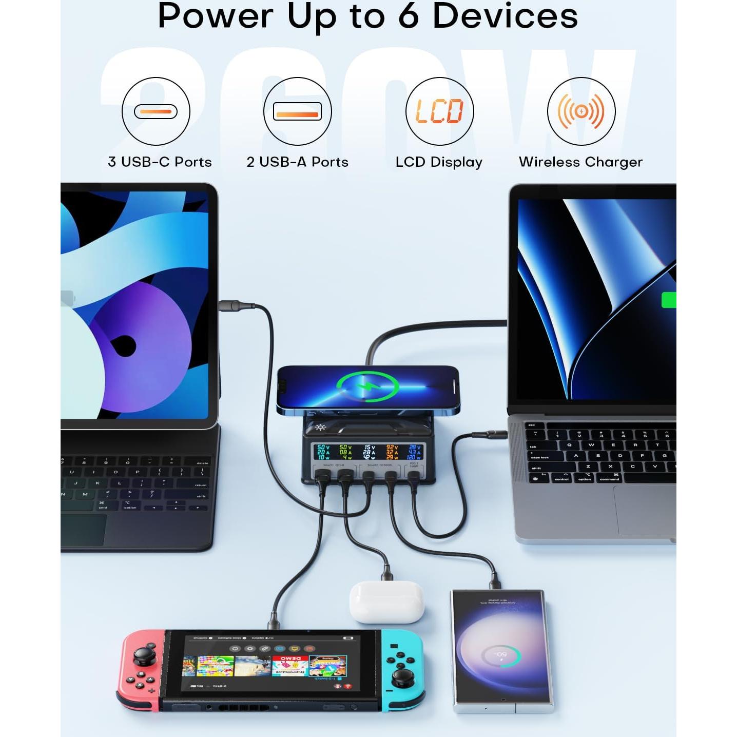 Estación de Carga USB ASOMETECH 260W 5 Puertos Cargador Rápido