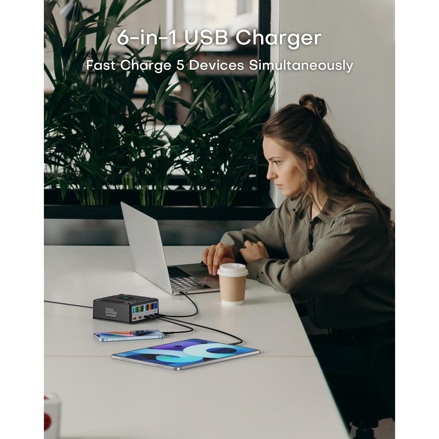 Estación de Carga USB ASOMETECH 260W 5 Puertos Cargador Rápido