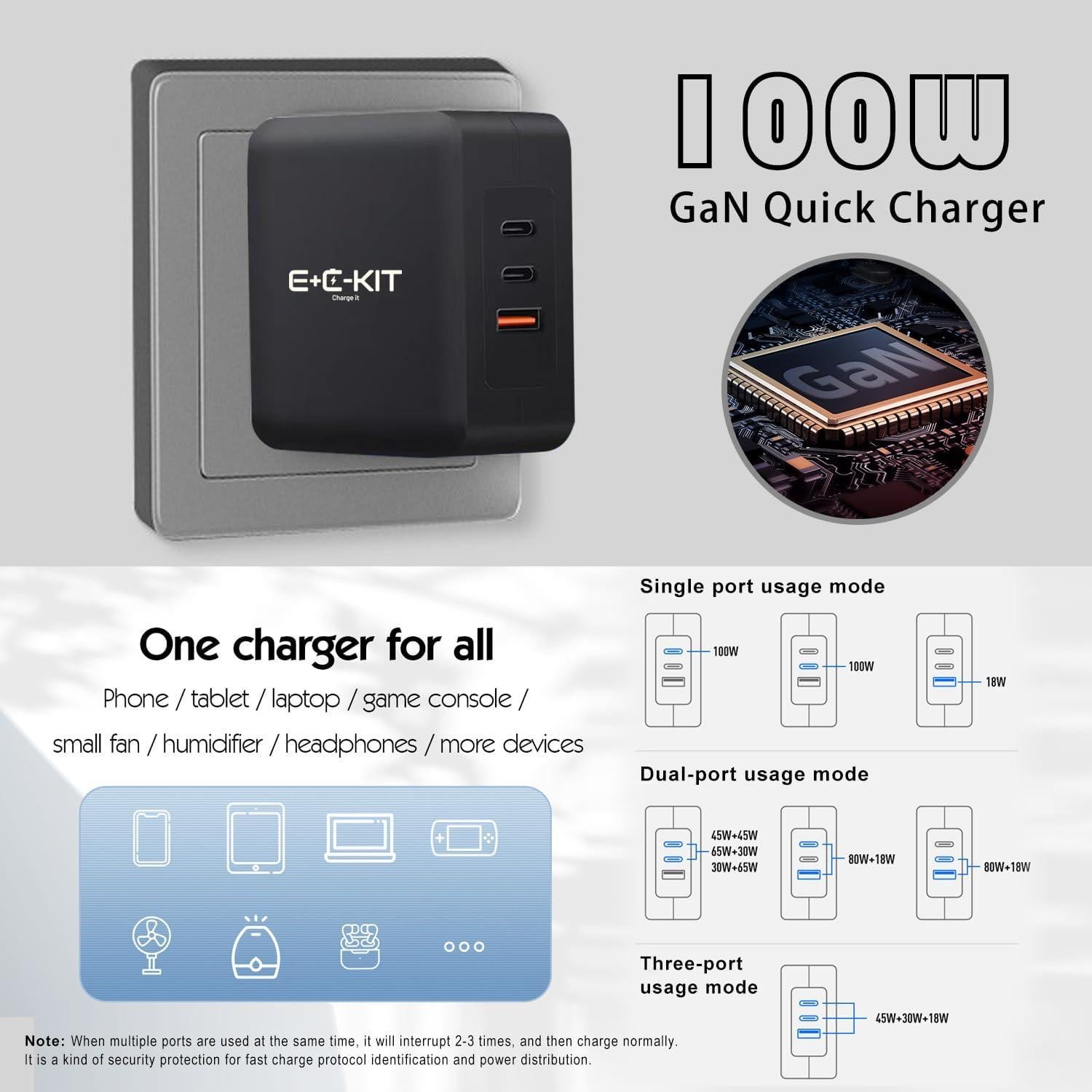 E+C-KIT Paquete de Carga Rápida 10 en 1 - Cargador 100W, Batería Externa, Adaptadores