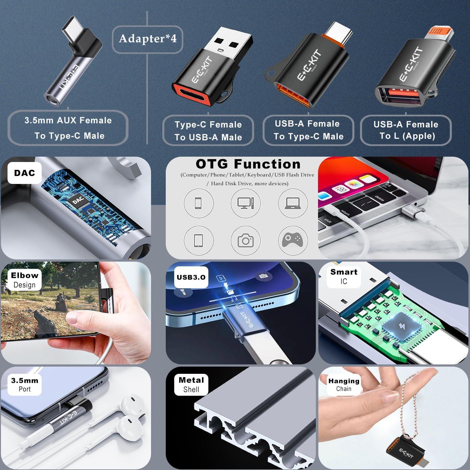 E+C-KIT Paquete de Carga Rápida 10 en 1 - Cargador 100W, Batería Externa, Adaptadores