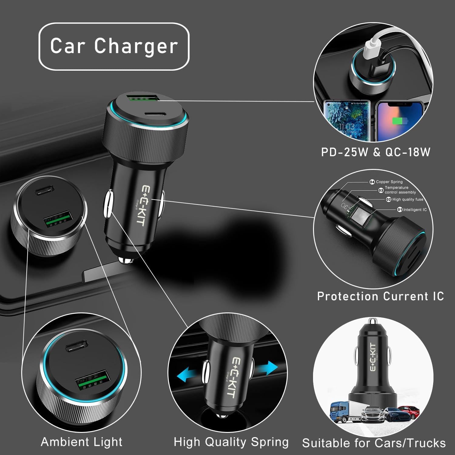 E+C-KIT Paquete de Carga Rápida 10 en 1 - Cargador 100W, Batería Externa, Adaptadores