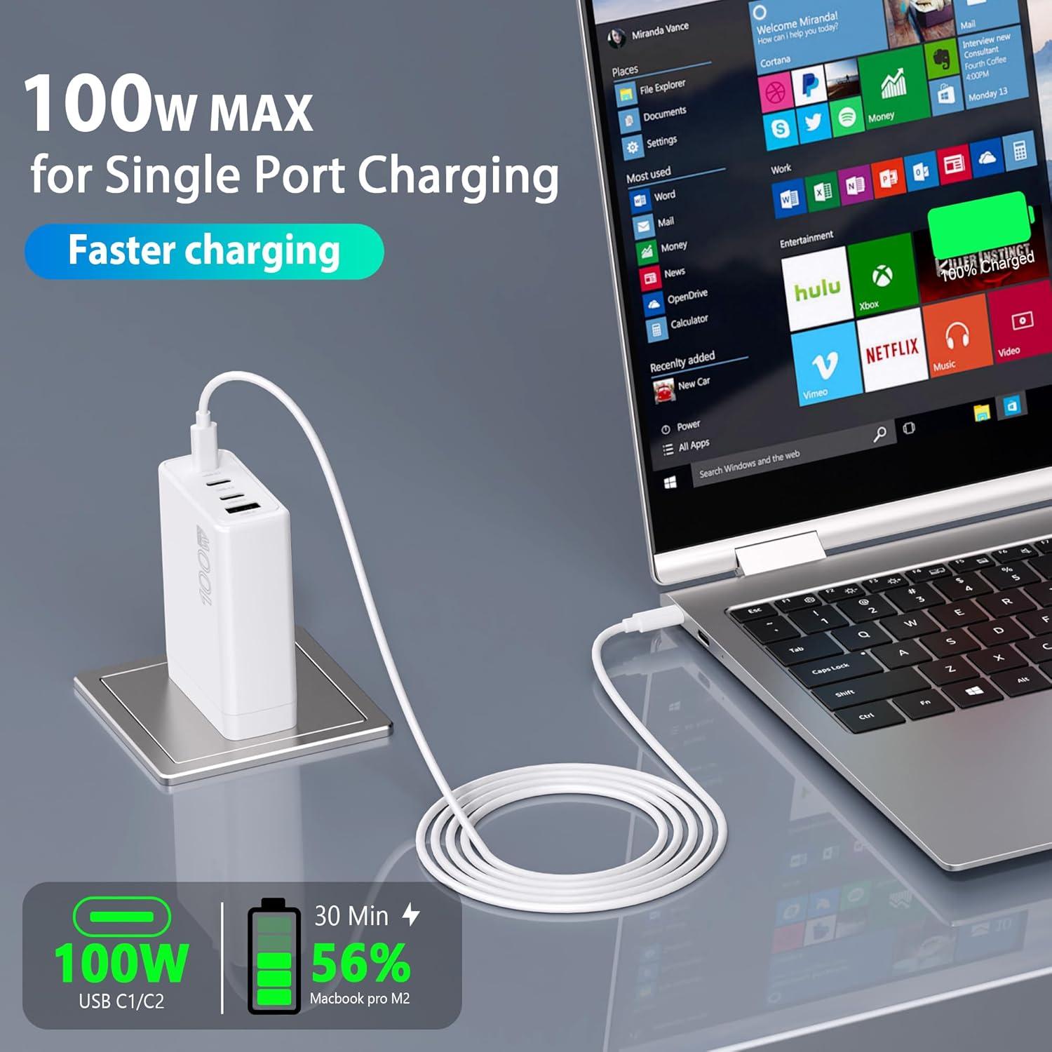 Cargador USB C 100W 4 Puertos GaN AINOPE Adaptador Rápido