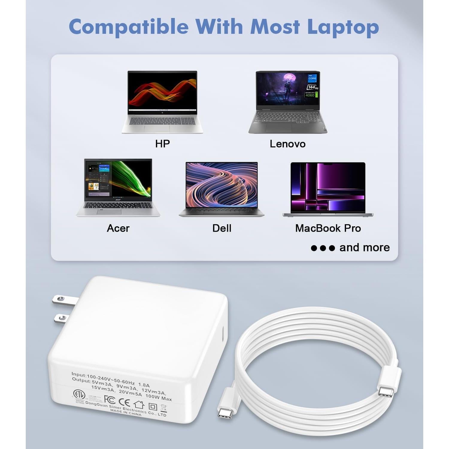 Cargador USB C 100W Yenyoh para Laptop y Tableta - Carga Rápida