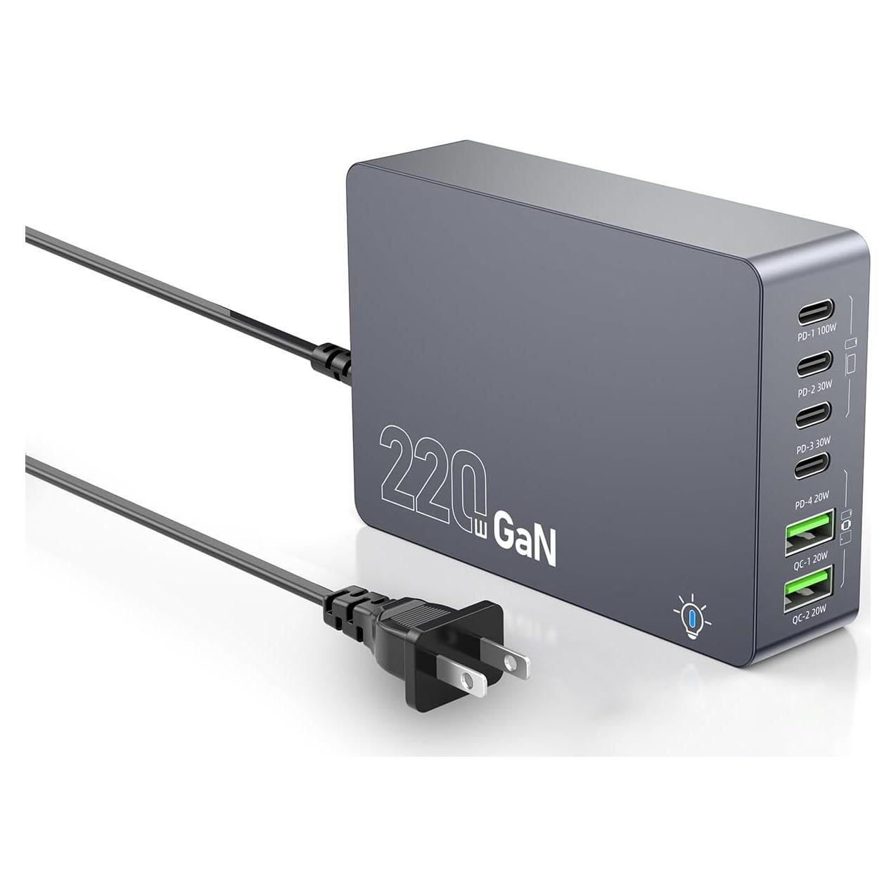 Cargador USB C Copode 220W 6 Puertos Carga Rápida PD 100W