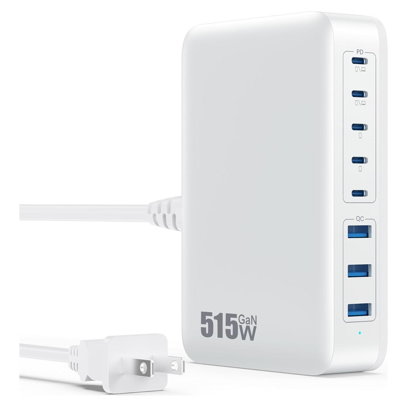 Cargador USB C 515W GaN IV 8 Puertos Doble PD 100W