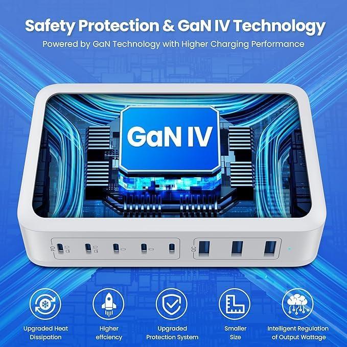 Cargador USB C 515W GaN IV 8 Puertos Doble PD 100W