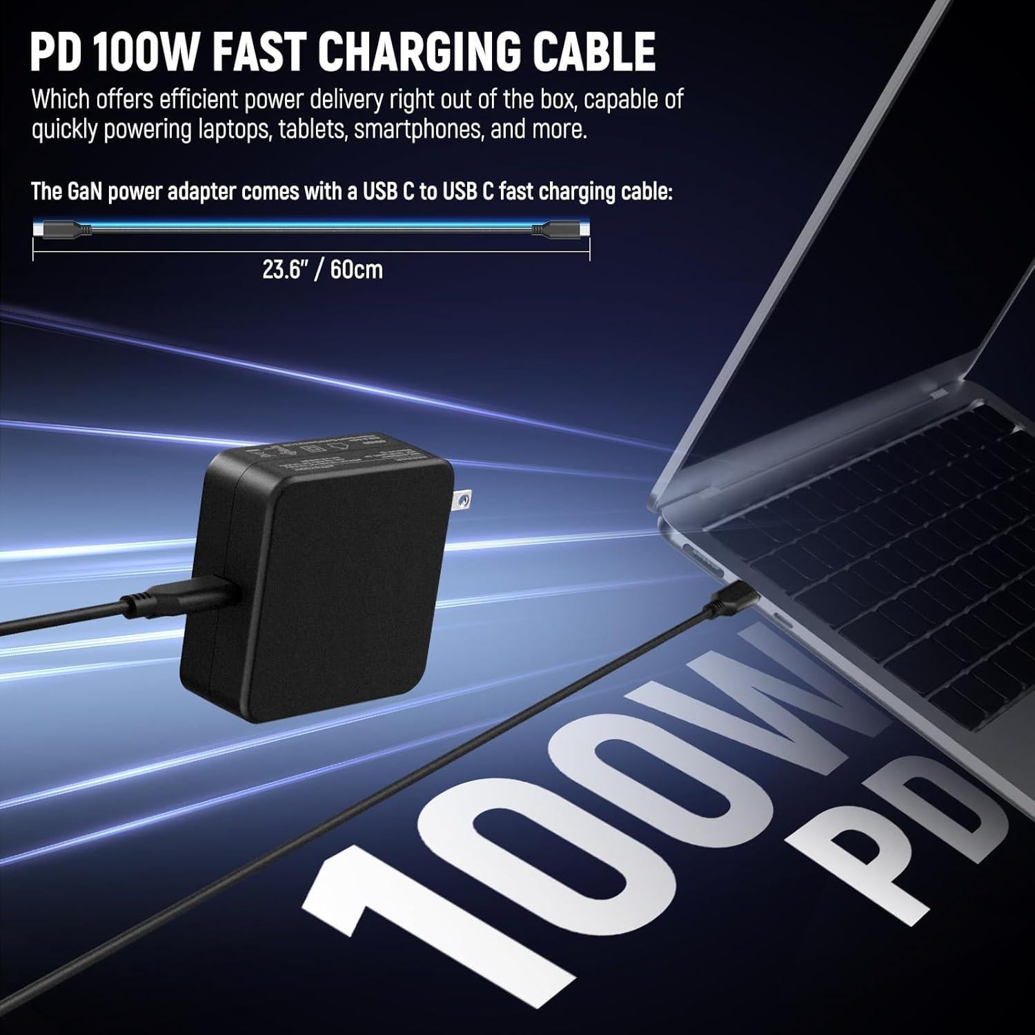 Cargador Rápido GaN NEEWER PD 100W USB C con Cable 60cm