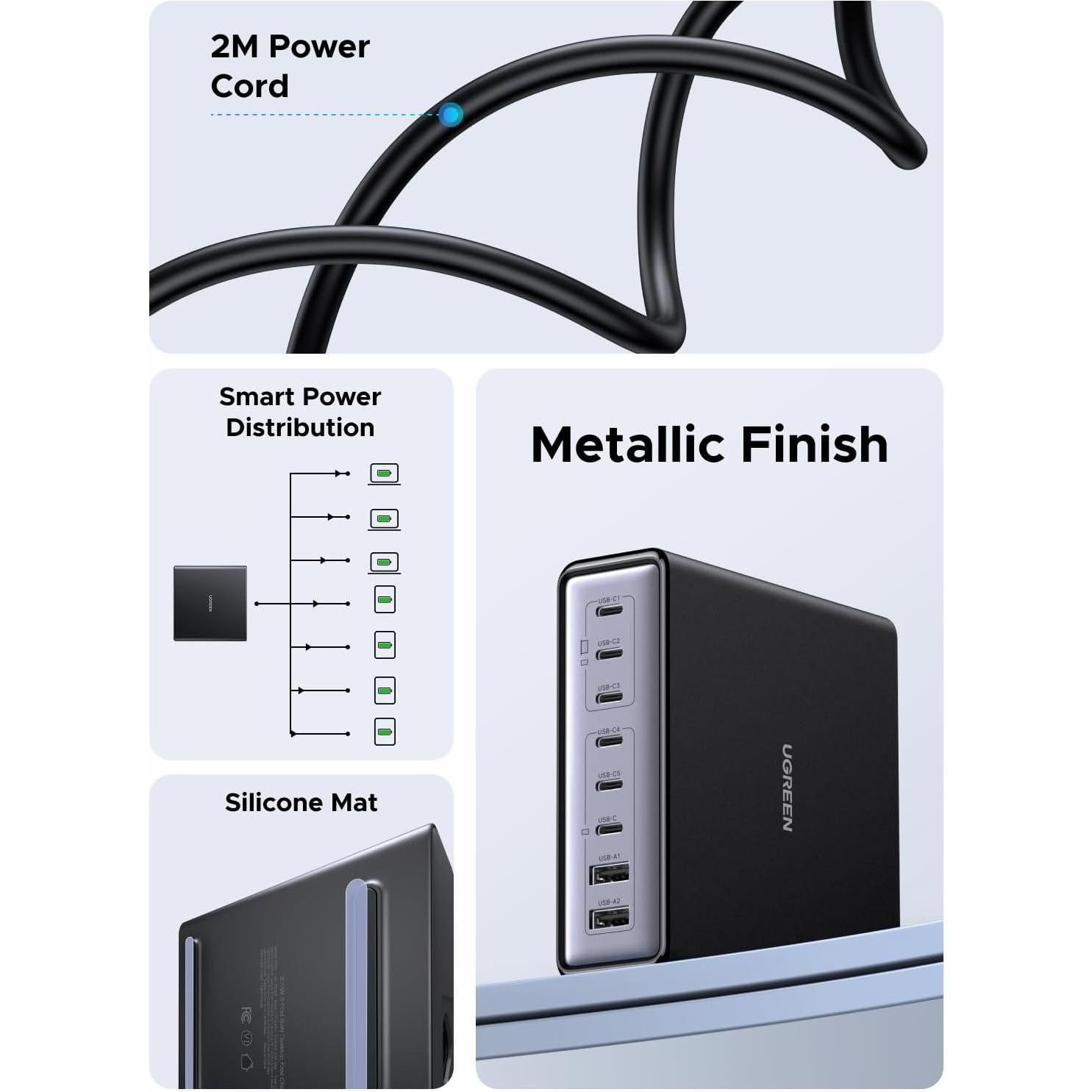 Cargador de Escritorio UGREEN 200W 8 Puertos USB C y A