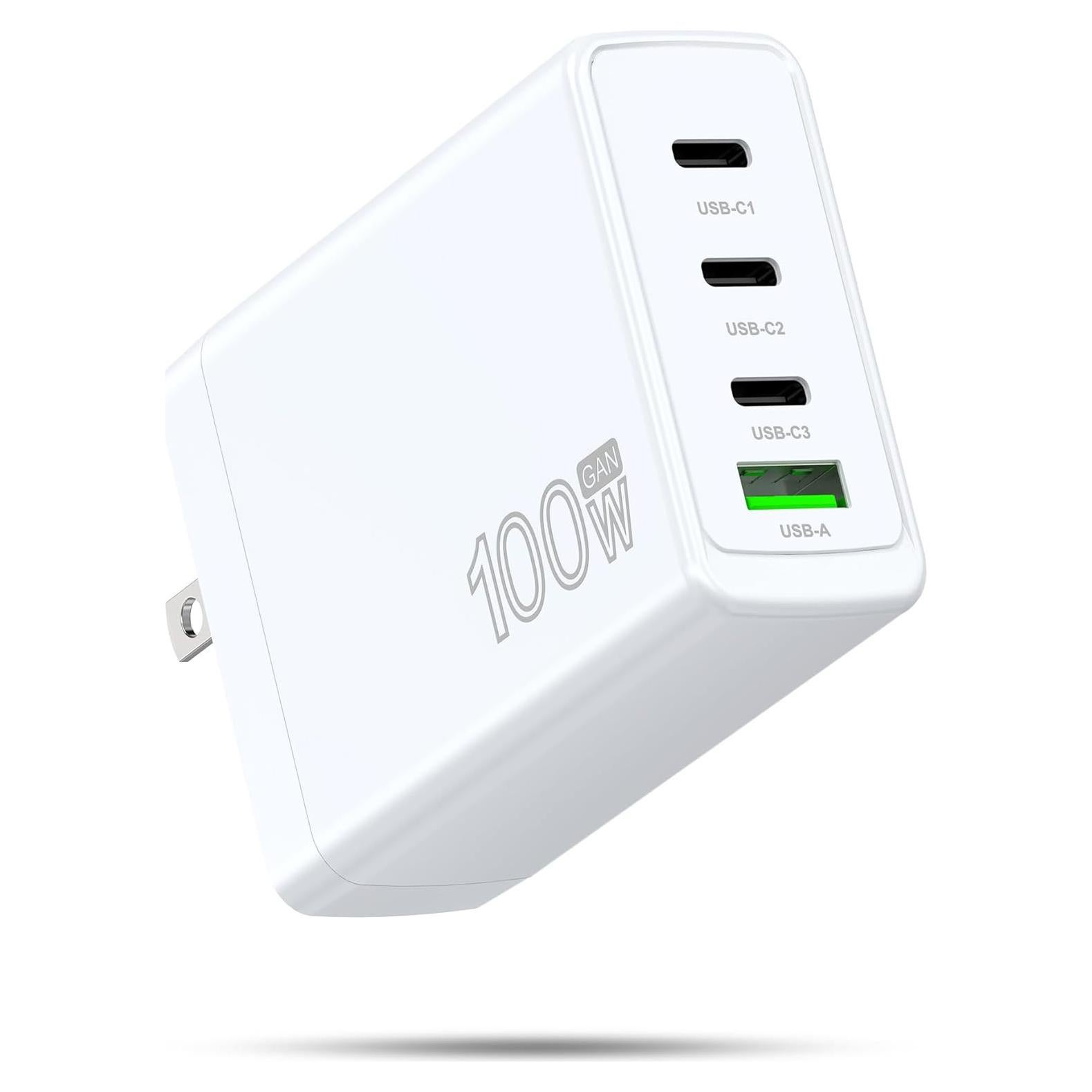 Cargador Rápido USB-C 100W 4 Puertos GaN - Compatible con MacBook, iPhone, Galaxy