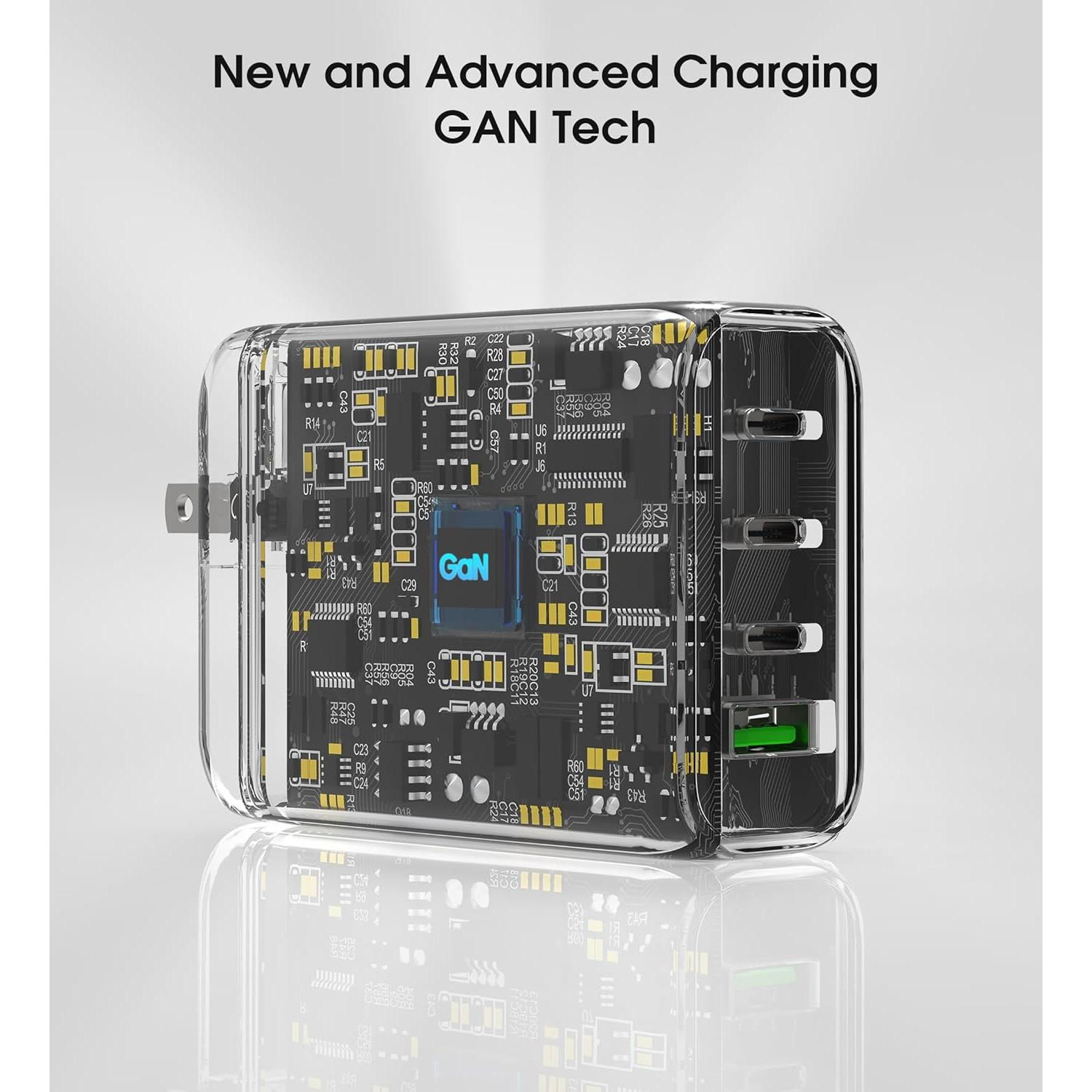 Cargador Rápido USB-C 100W 4 Puertos GaN - Compatible con MacBook, iPhone, Galaxy