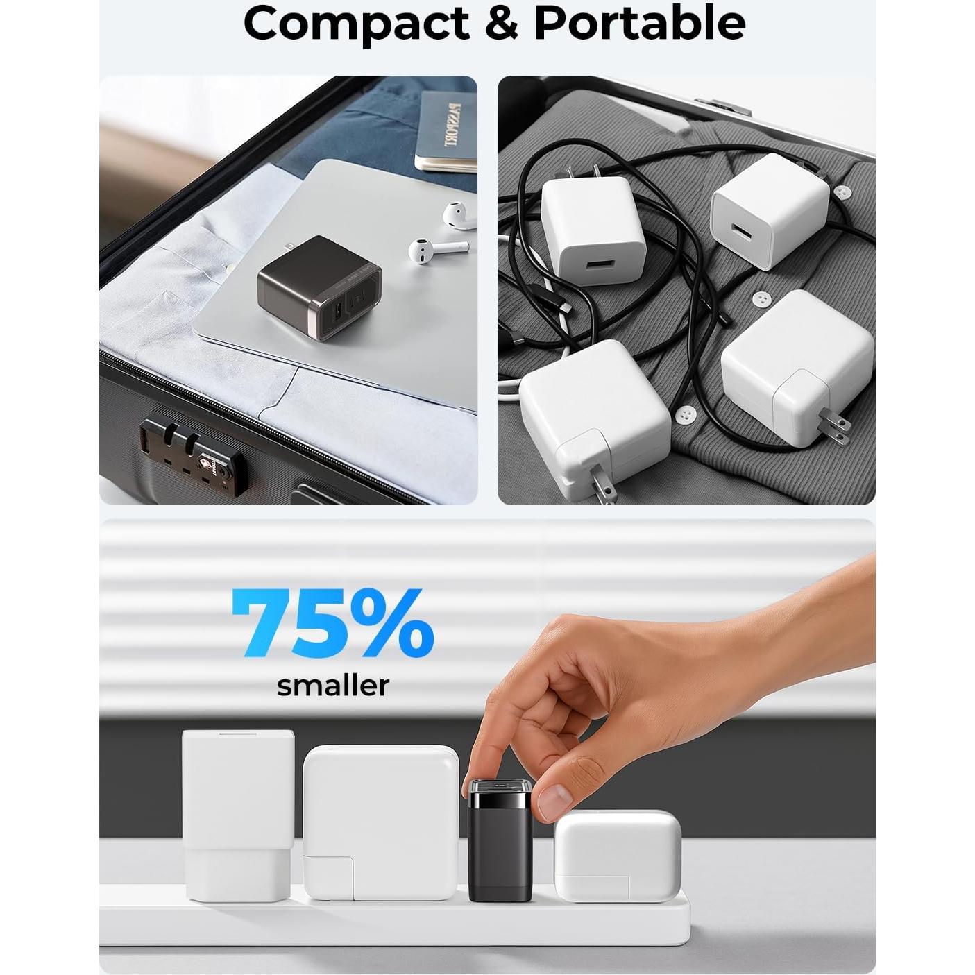 Cargador Rápido MUNBYN 100W GaN III 3 Puertos USB-C Plegable