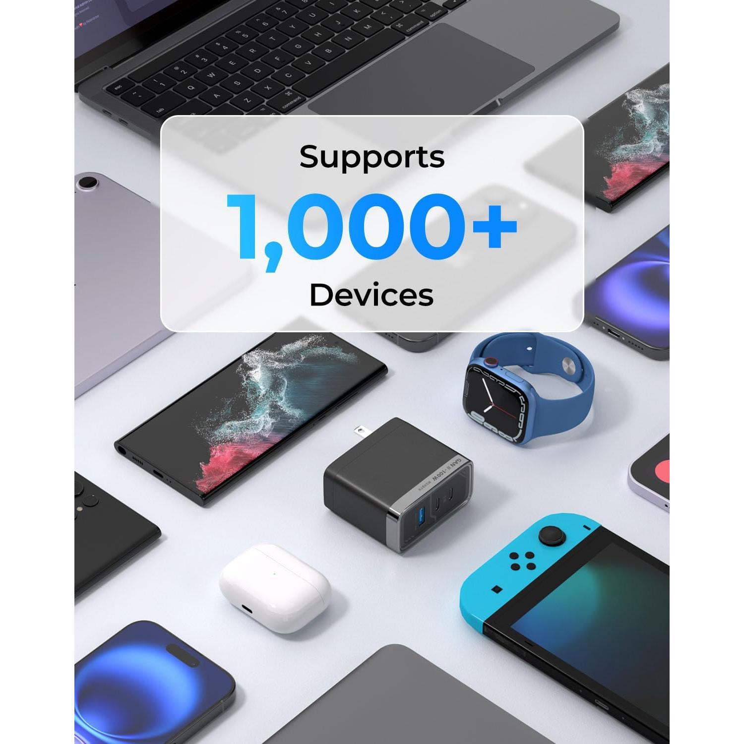 Cargador Rápido MUNBYN 100W GaN III 3 Puertos USB-C Plegable