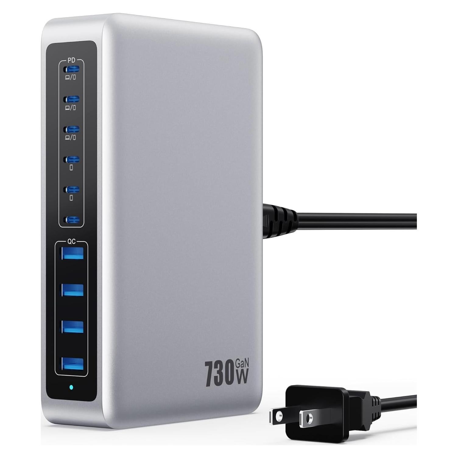 Cargador USB C 730W GaN IV 10 Puertos Rápido para Laptops