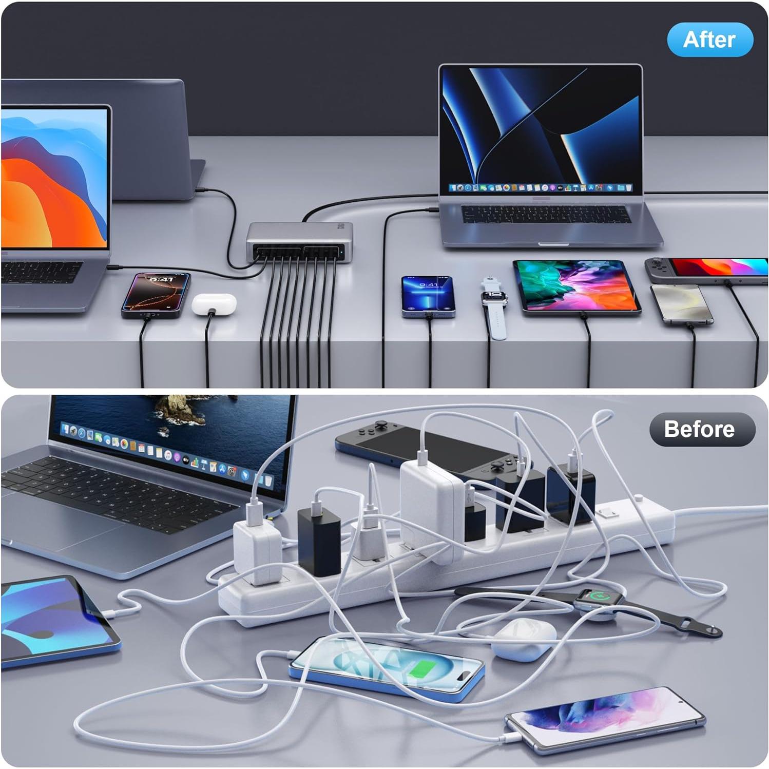 Cargador USB C 730W GaN IV 10 Puertos Rápido para Laptops